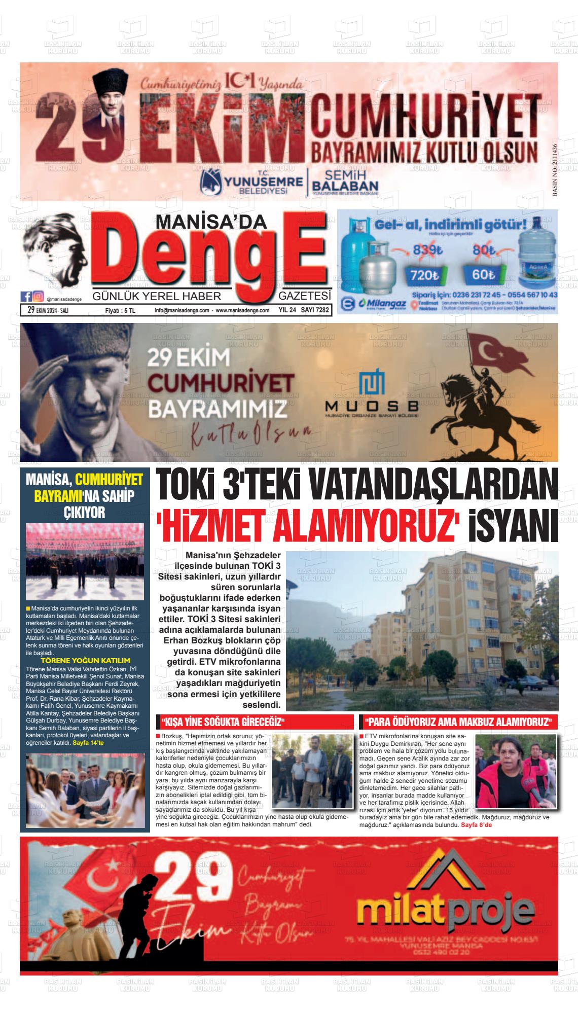 29 Ekim 2024 Manisada Denge Gazete Manşeti