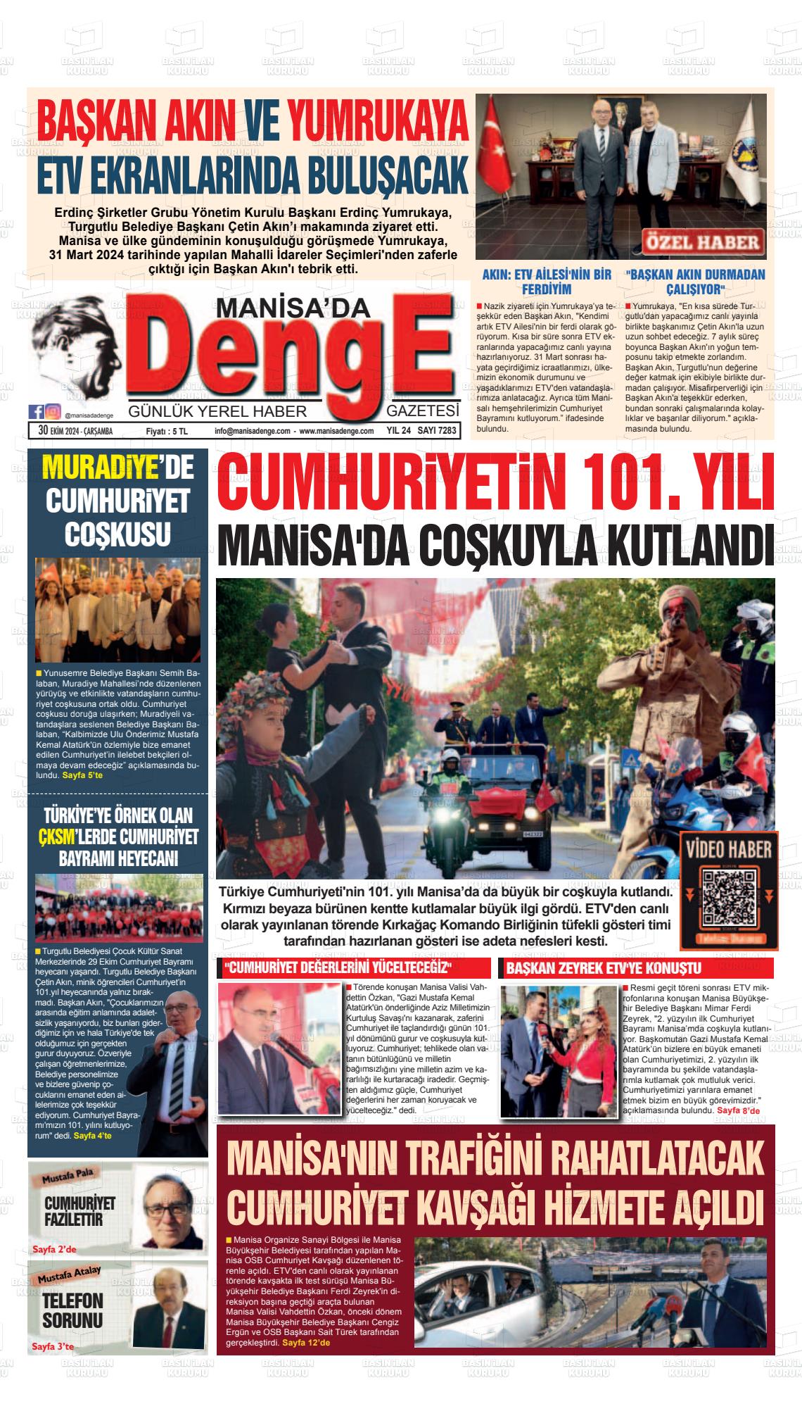 30 Ekim 2024 Manisada Denge Gazete Manşeti