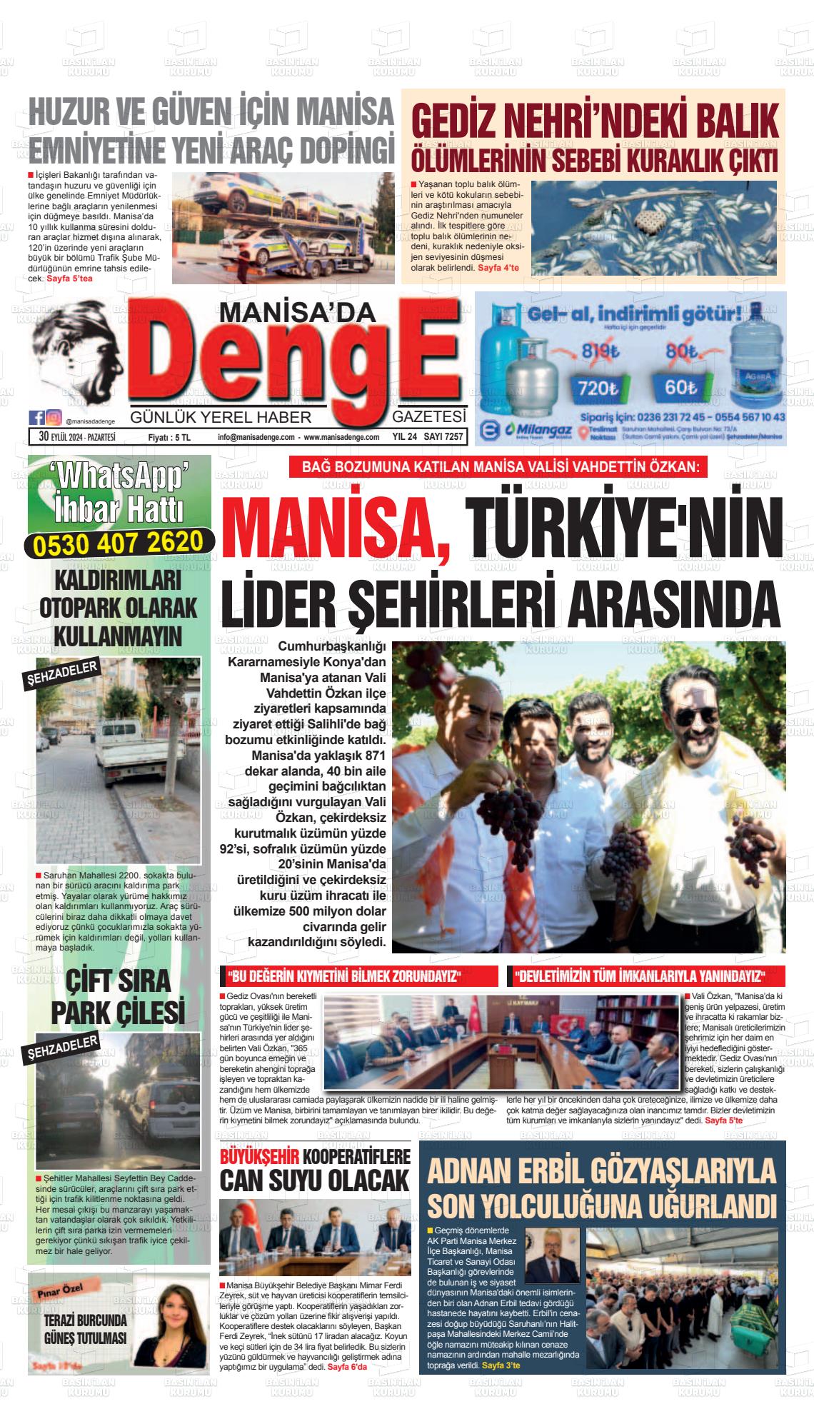 30 Eylül 2024 Manisada Denge Gazete Manşeti