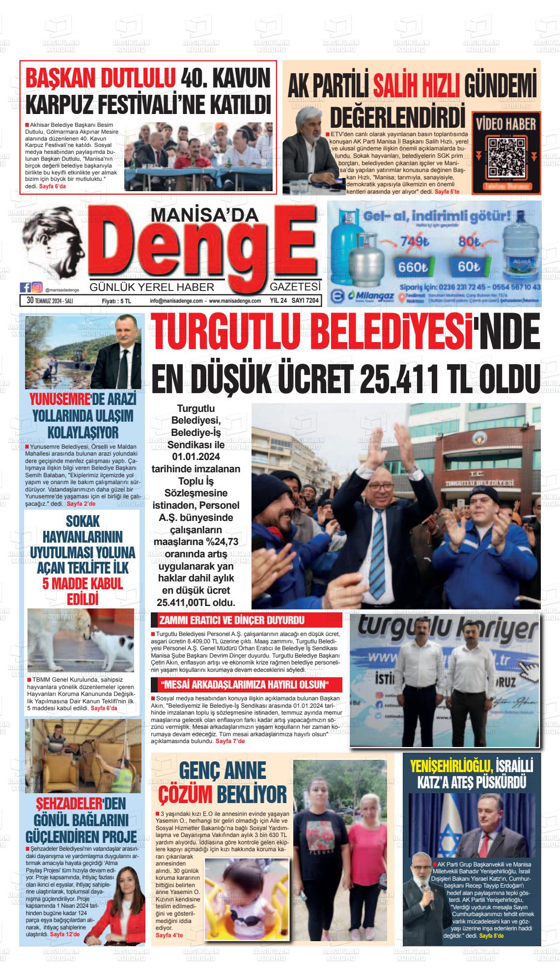 30 Temmuz 2024 Manisada Denge Gazete Manşeti