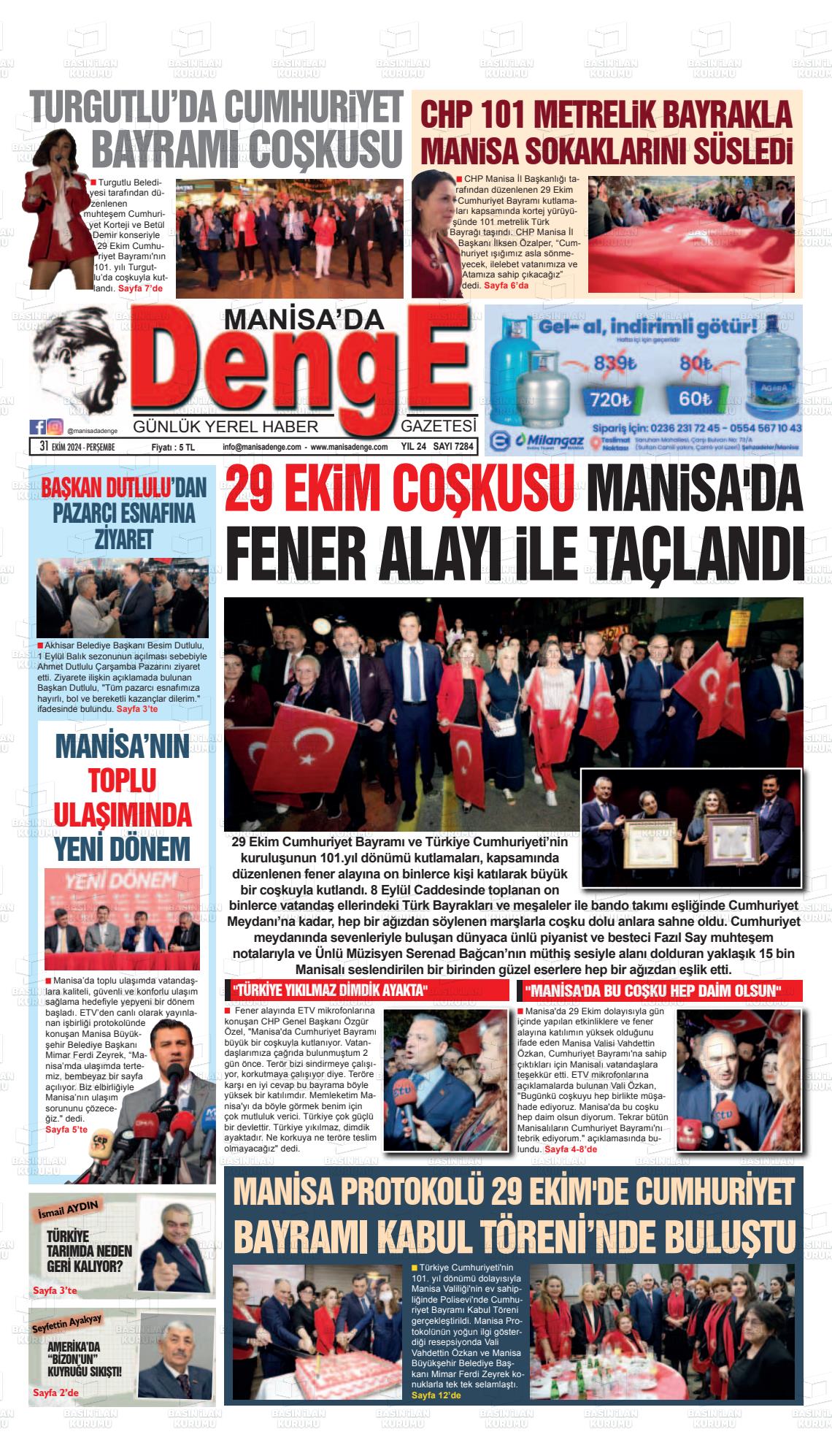 31 Ekim 2024 Manisada Denge Gazete Manşeti