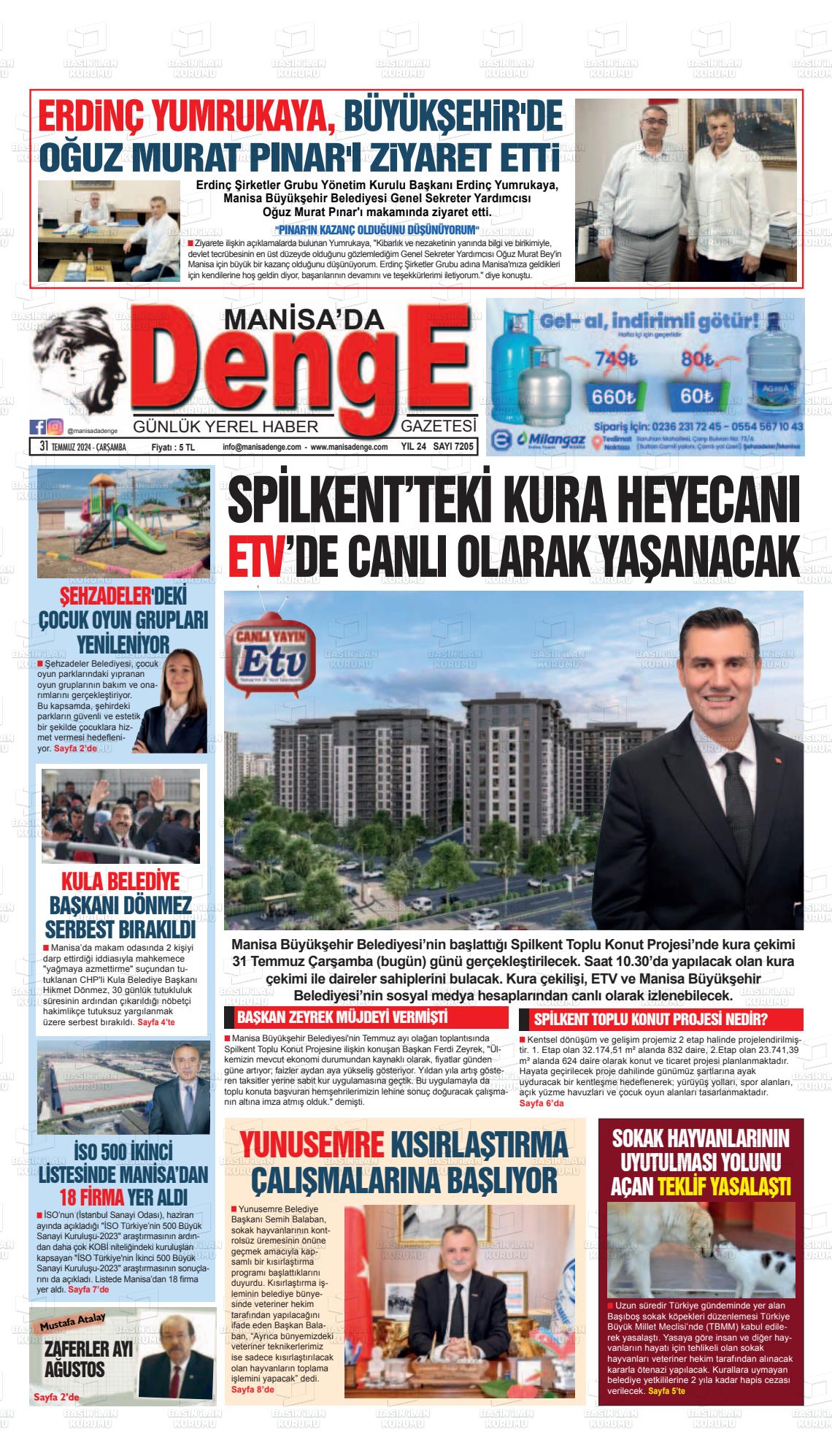 31 Temmuz 2024 Manisada Denge Gazete Manşeti