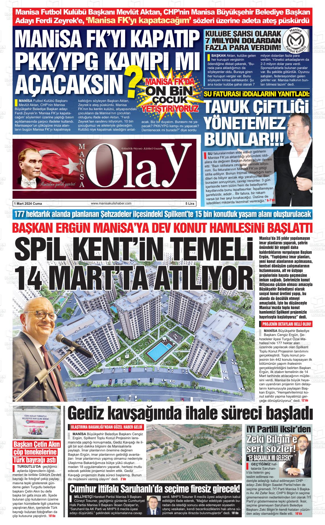 01 Mart 2024 Manisa Olay Gazete Manşeti