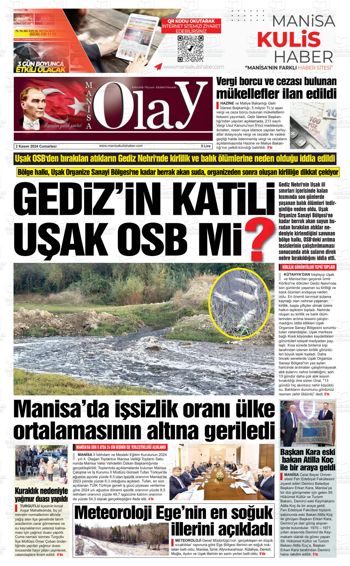 02 Kasım 2024 Manisa Olay Gazete Manşeti