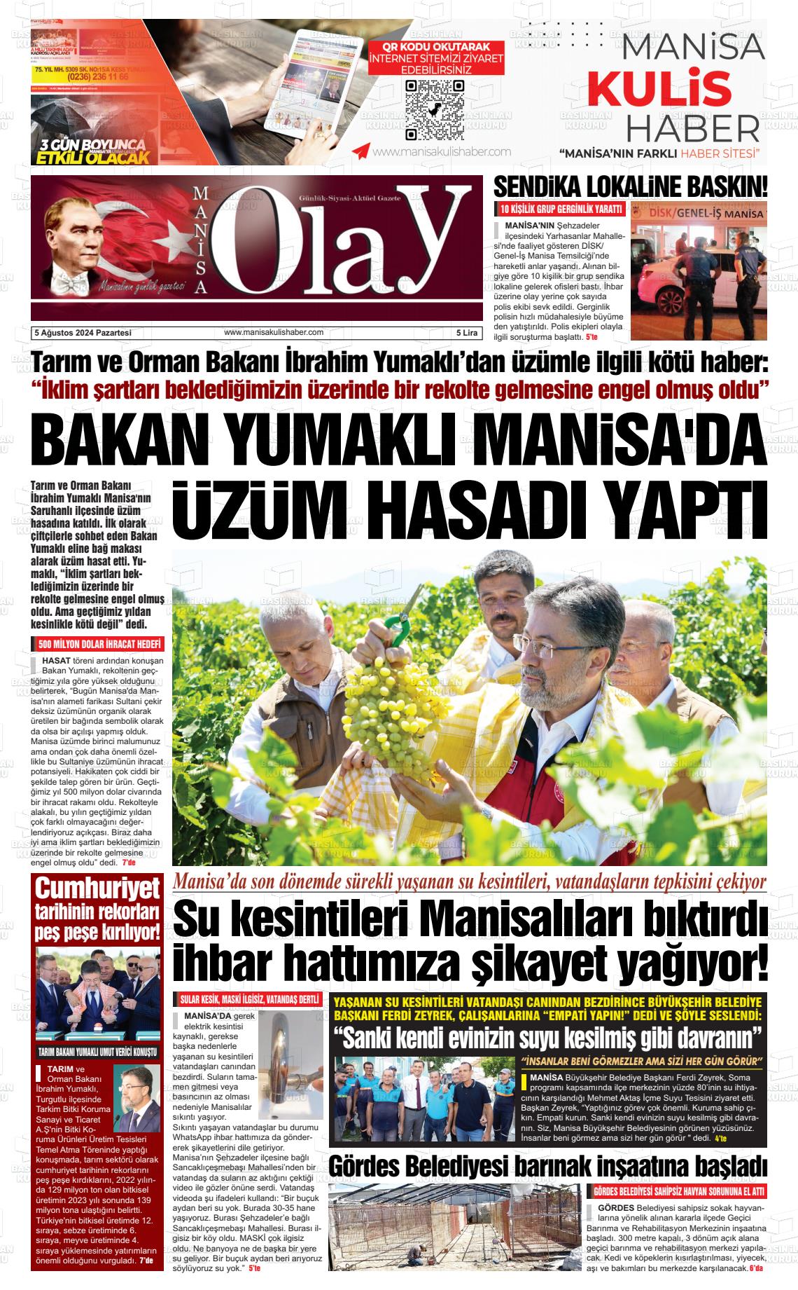 05 Ağustos 2024 Manisa Olay Gazete Manşeti