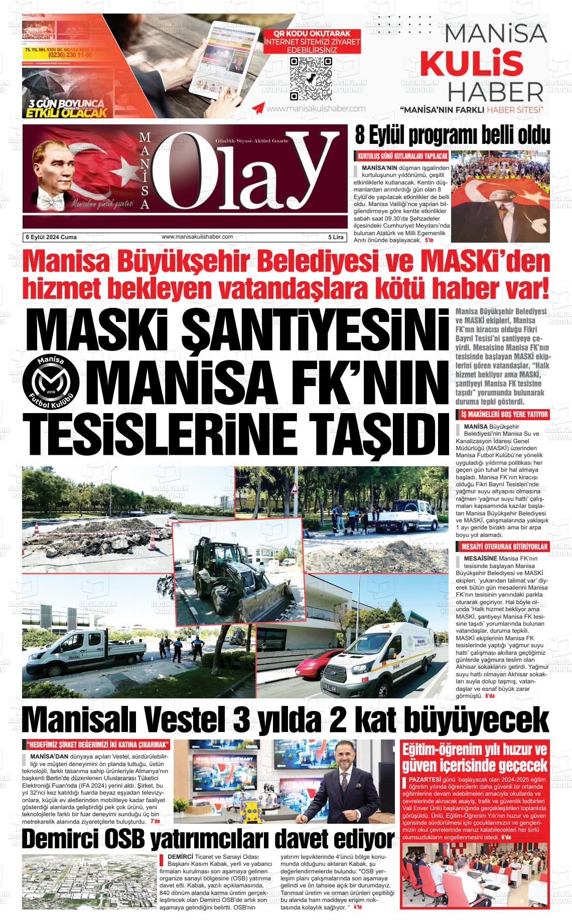 06 Eylül 2024 Manisa Olay Gazete Manşeti