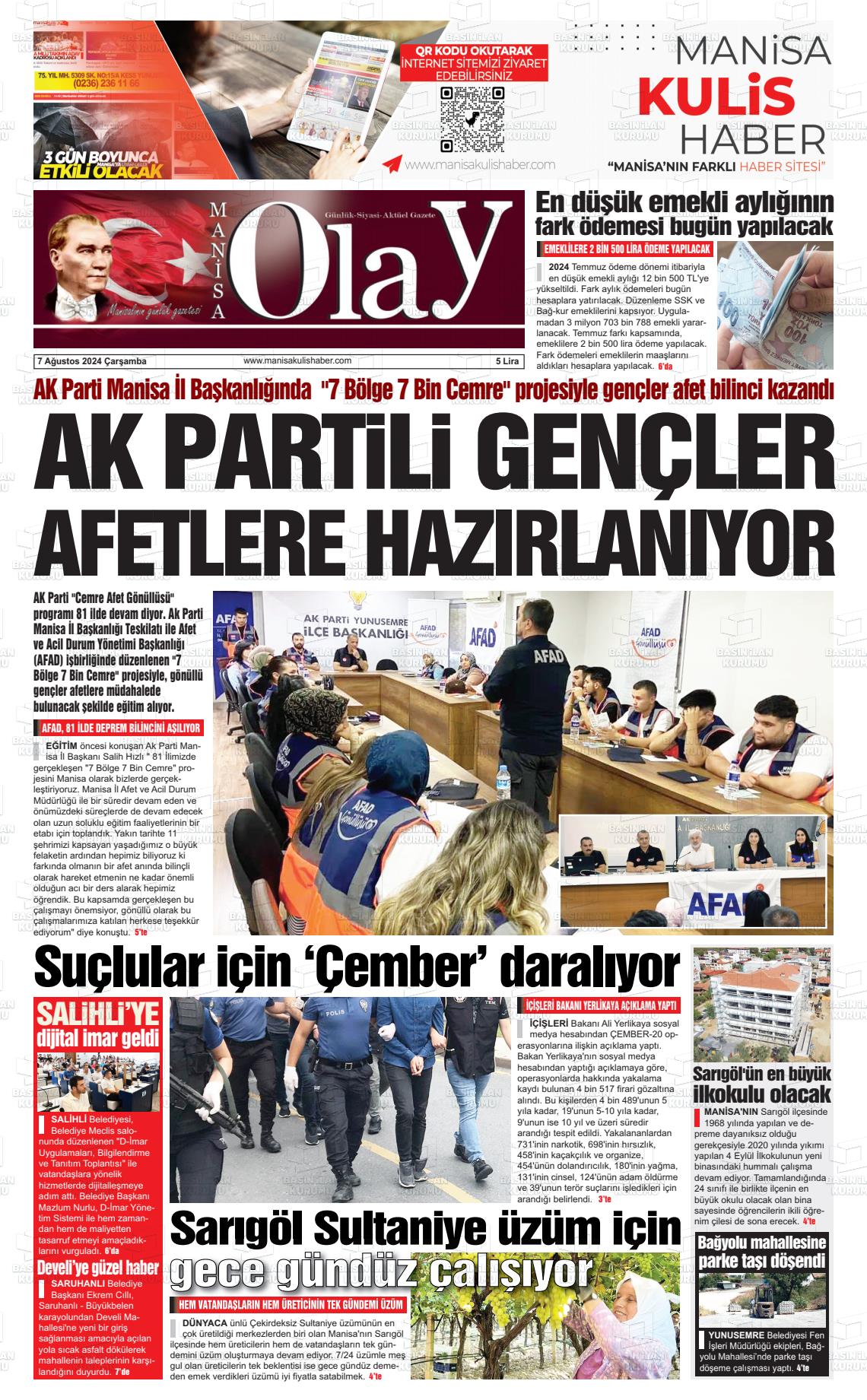 07 Ağustos 2024 Manisa Olay Gazete Manşeti