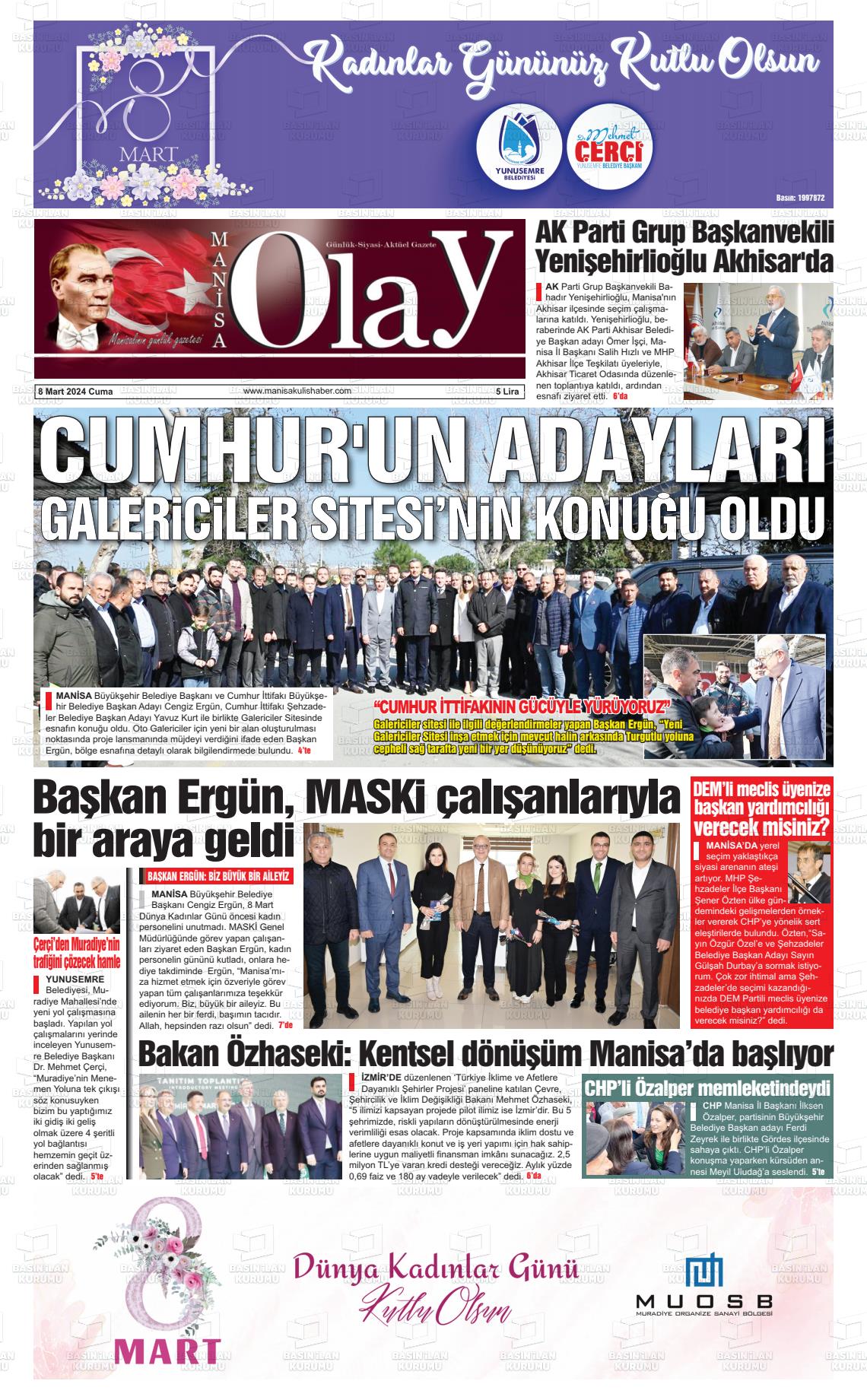 08 Mart 2024 Manisa Olay Gazete Manşeti