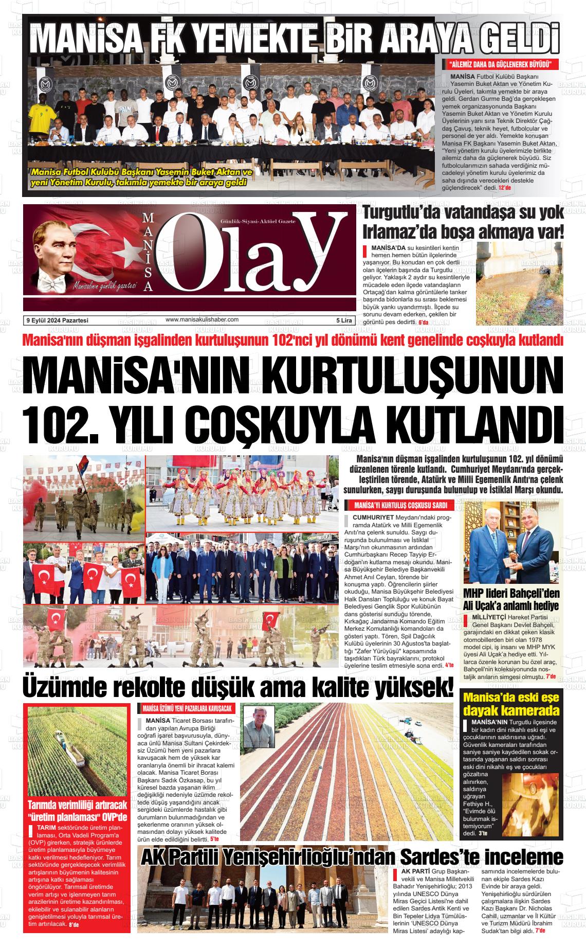 09 Eylül 2024 Manisa Olay Gazete Manşeti