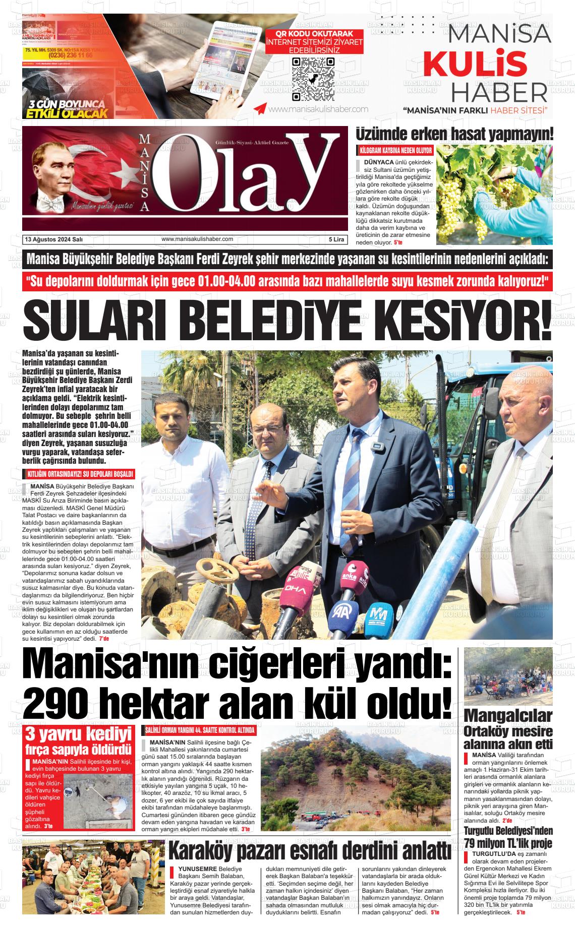 13 Ağustos 2024 Manisa Olay Gazete Manşeti