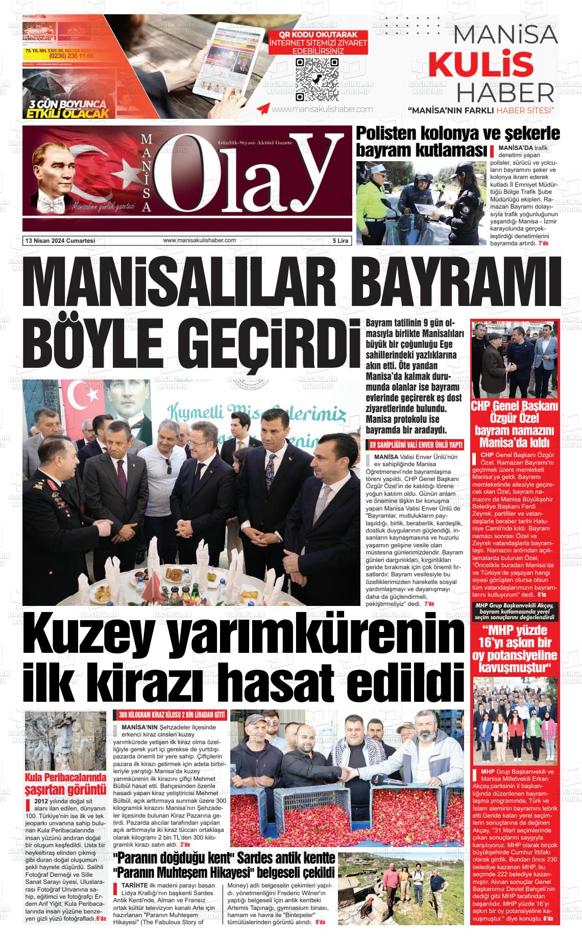 13 Nisan 2024 Manisa Olay Gazete Manşeti