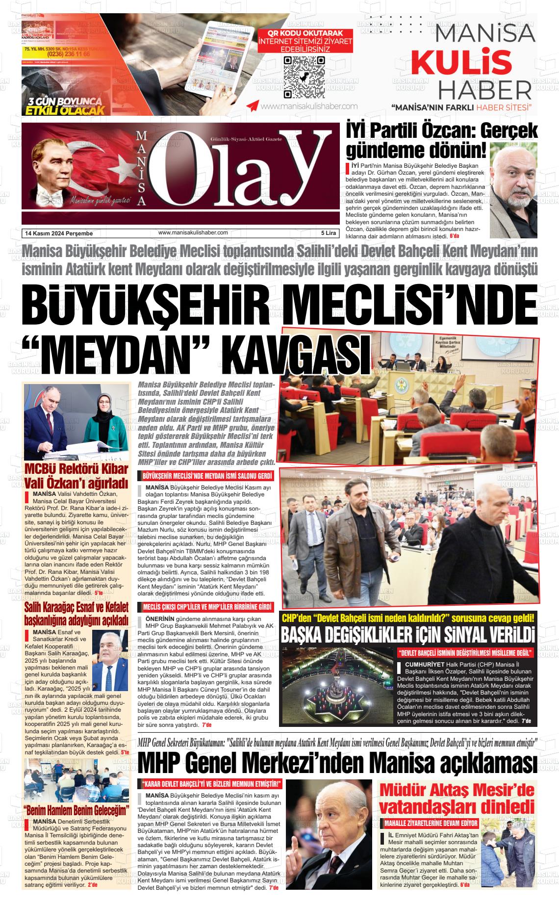 14 Kasım 2024 Manisa Olay Gazete Manşeti