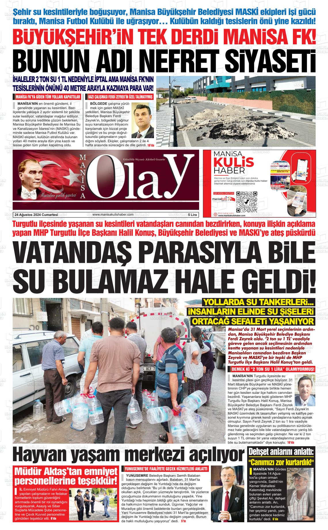 24 Ağustos 2024 Manisa Olay Gazete Manşeti