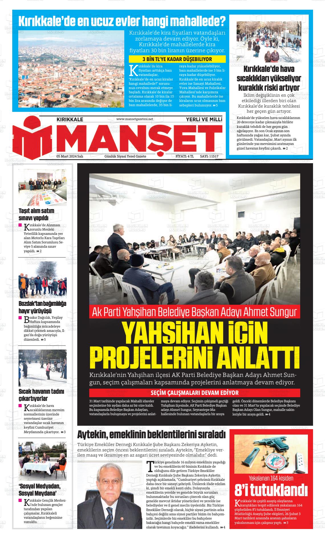 05 Mart 2024 Kırıkkale Manşet Gazete Manşeti