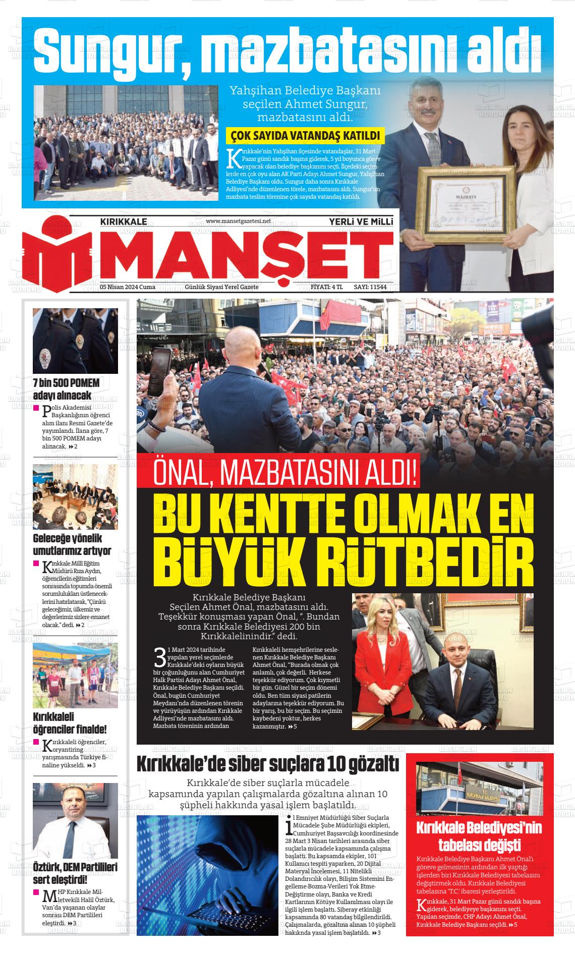 05 Nisan 2024 Kırıkkale Manşet Gazete Manşeti