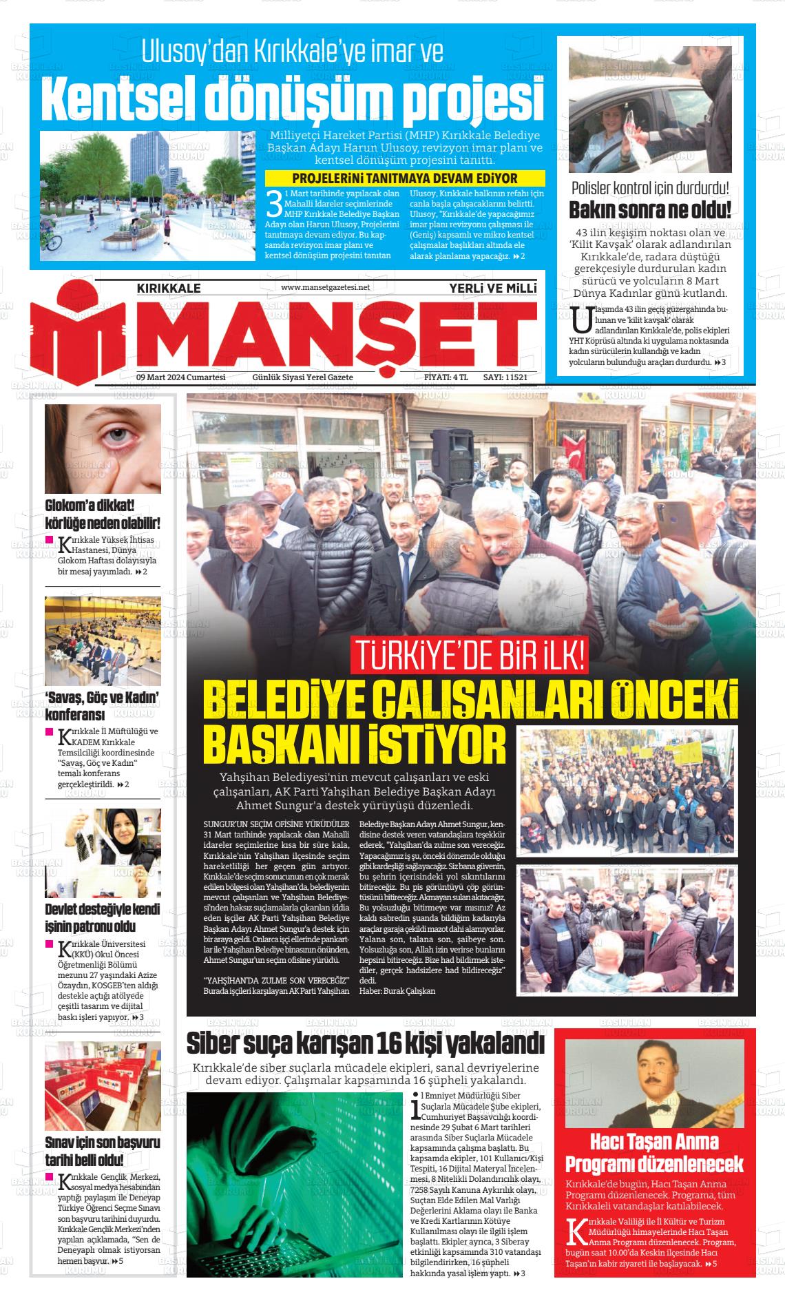 09 Mart 2024 Kırıkkale Manşet Gazete Manşeti