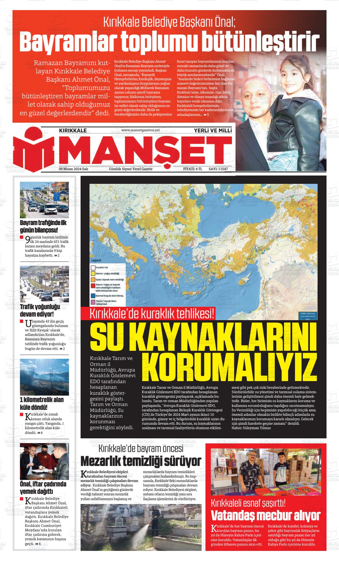 09 Nisan 2024 Kırıkkale Manşet Gazete Manşeti