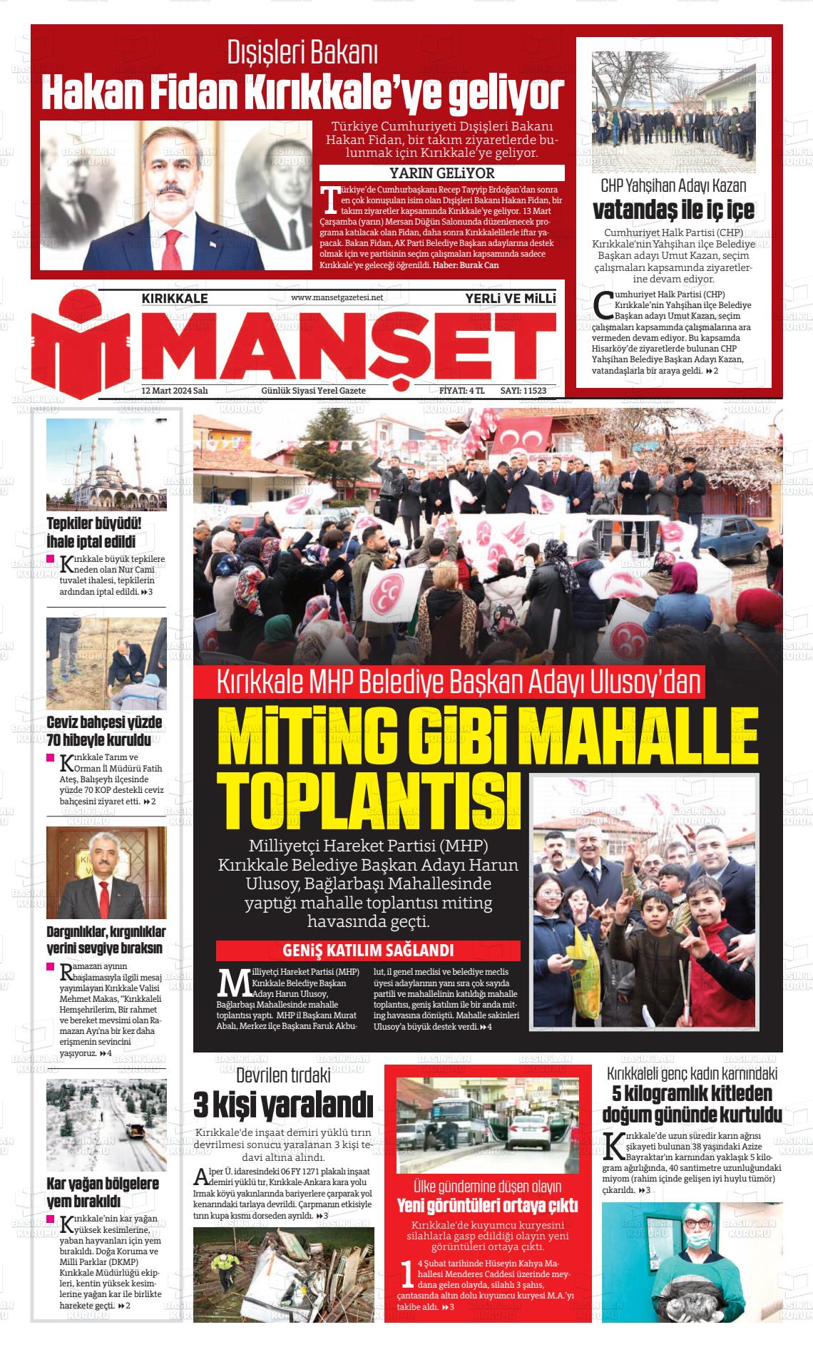 12 Mart 2024 Kırıkkale Manşet Gazete Manşeti