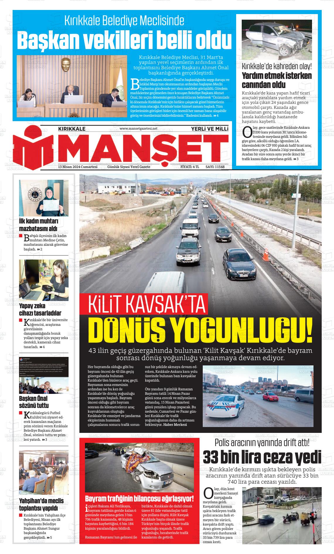 13 Nisan 2024 Kırıkkale Manşet Gazete Manşeti