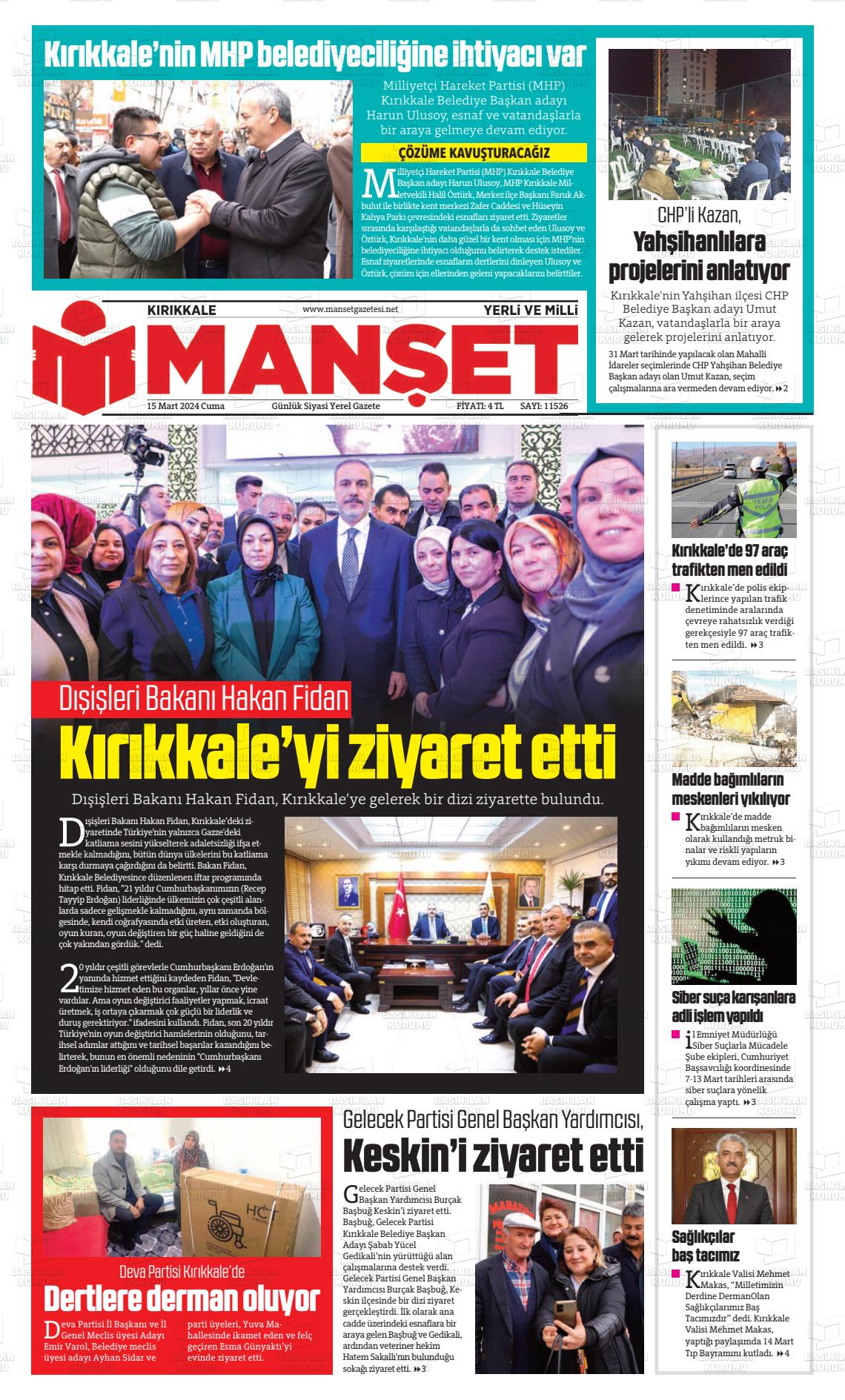 15 Mart 2024 Kırıkkale Manşet Gazete Manşeti