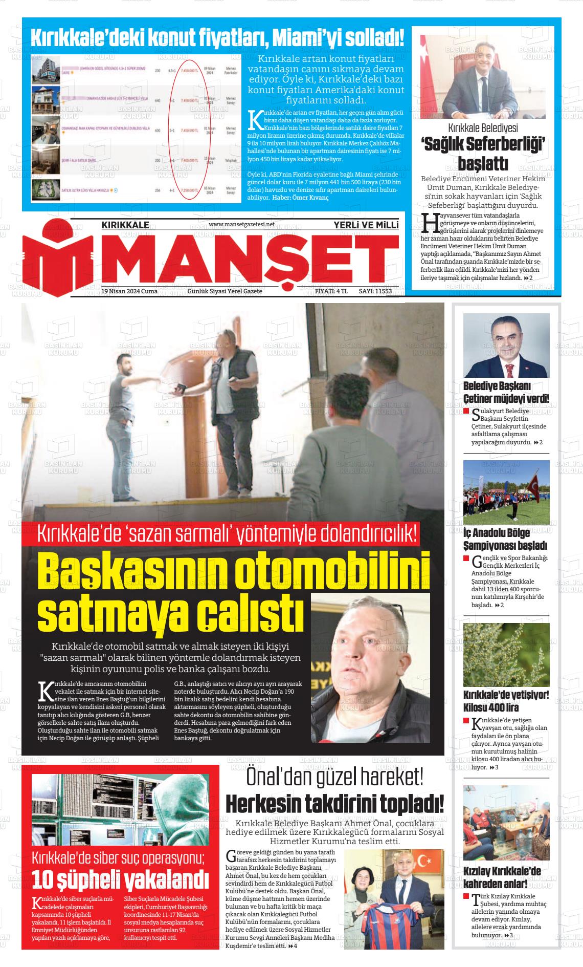 19 Nisan 2024 Kırıkkale Manşet Gazete Manşeti