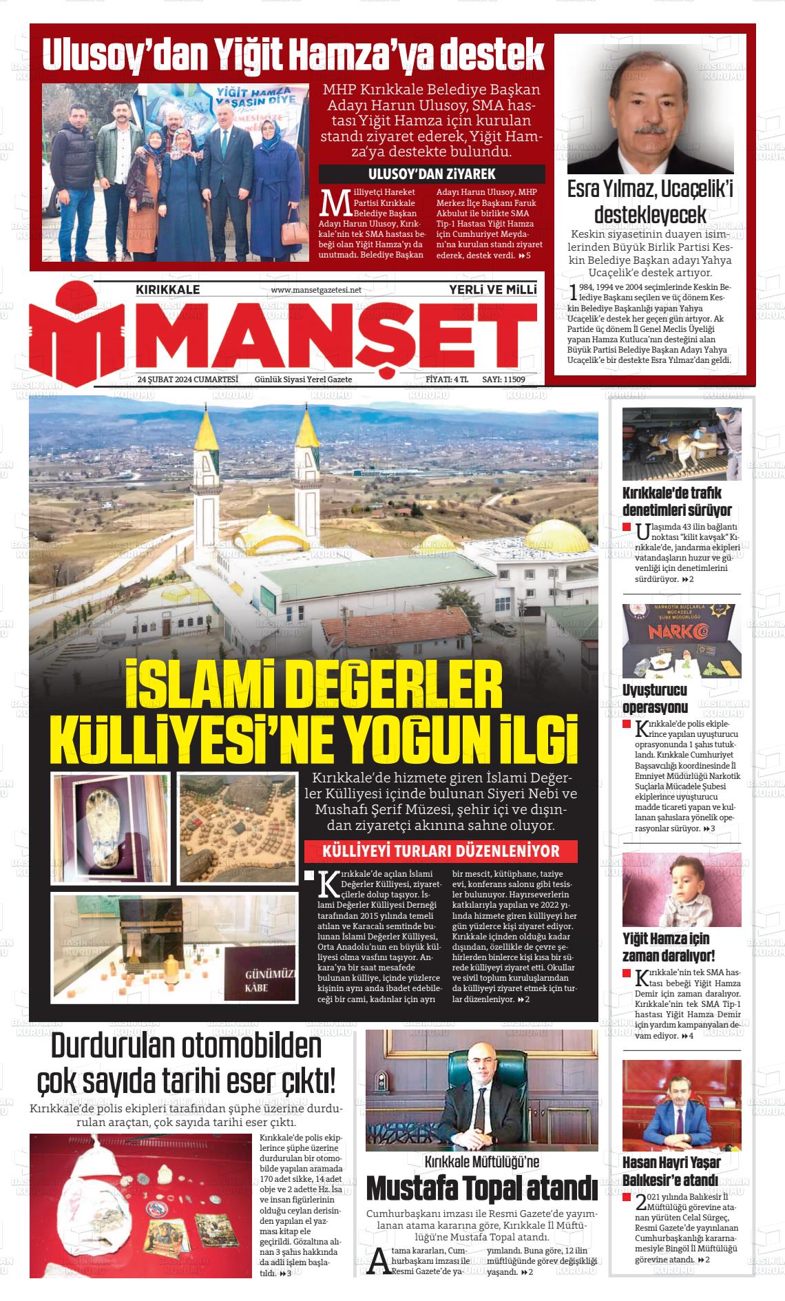 24 Şubat 2024 Kırıkkale Manşet Gazete Manşeti