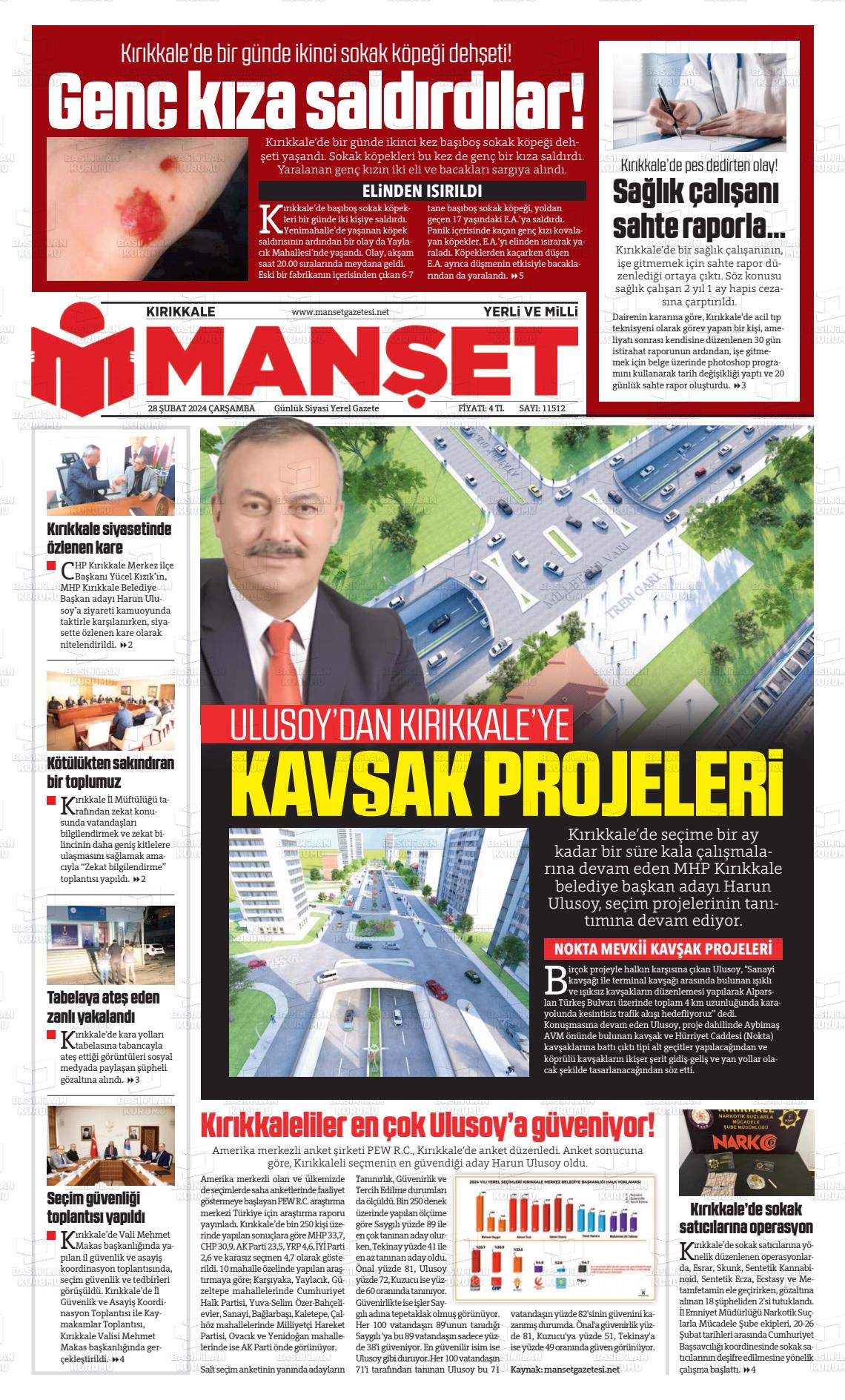 28 Şubat 2024 Kırıkkale Manşet Gazete Manşeti