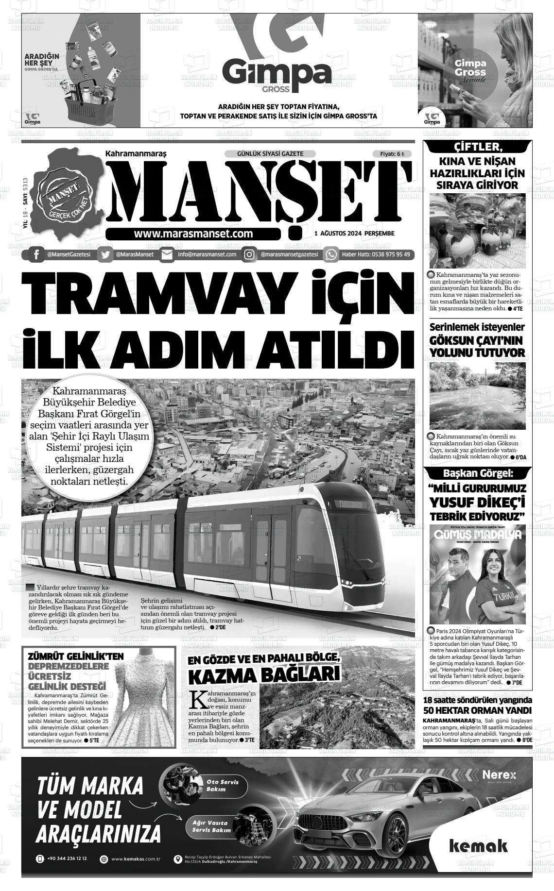 01 Ağustos 2024 Manşet Gazete Manşeti