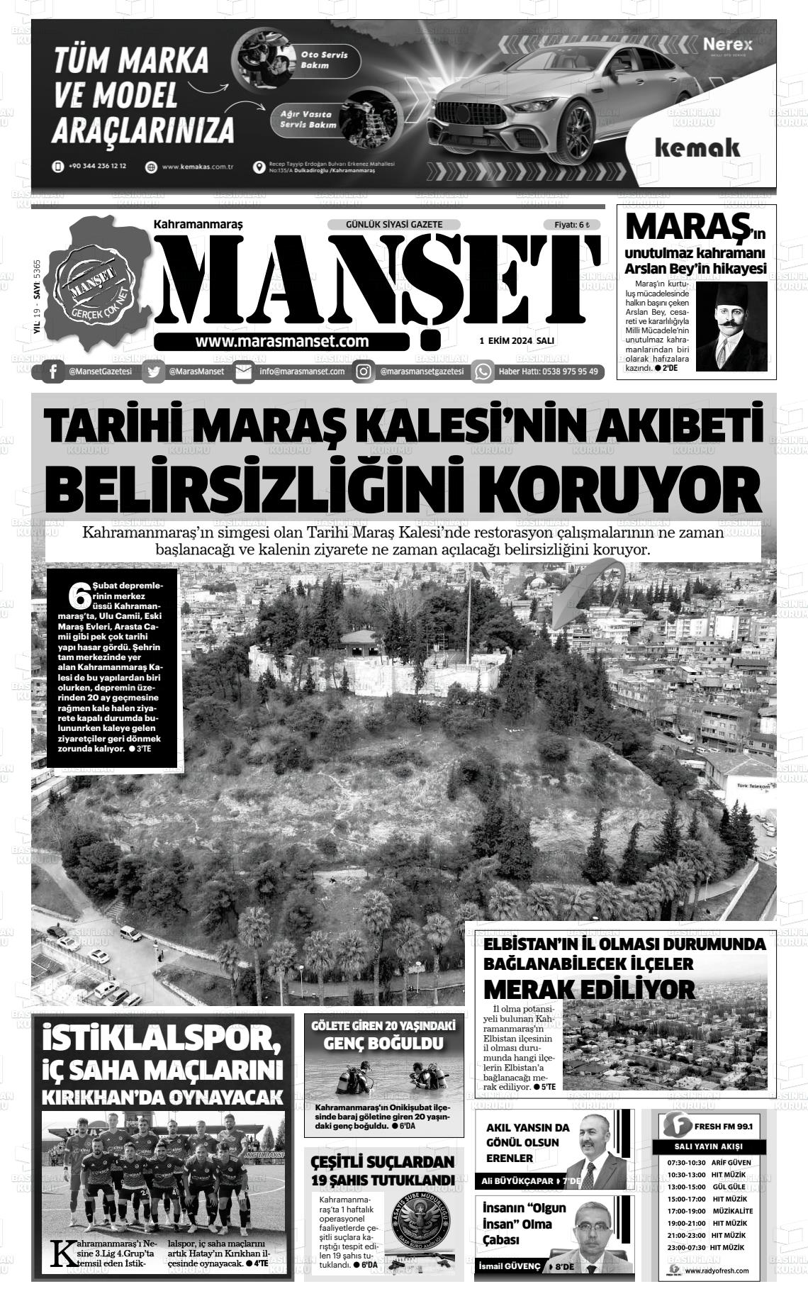 01 Ekim 2024 Manşet Gazete Manşeti