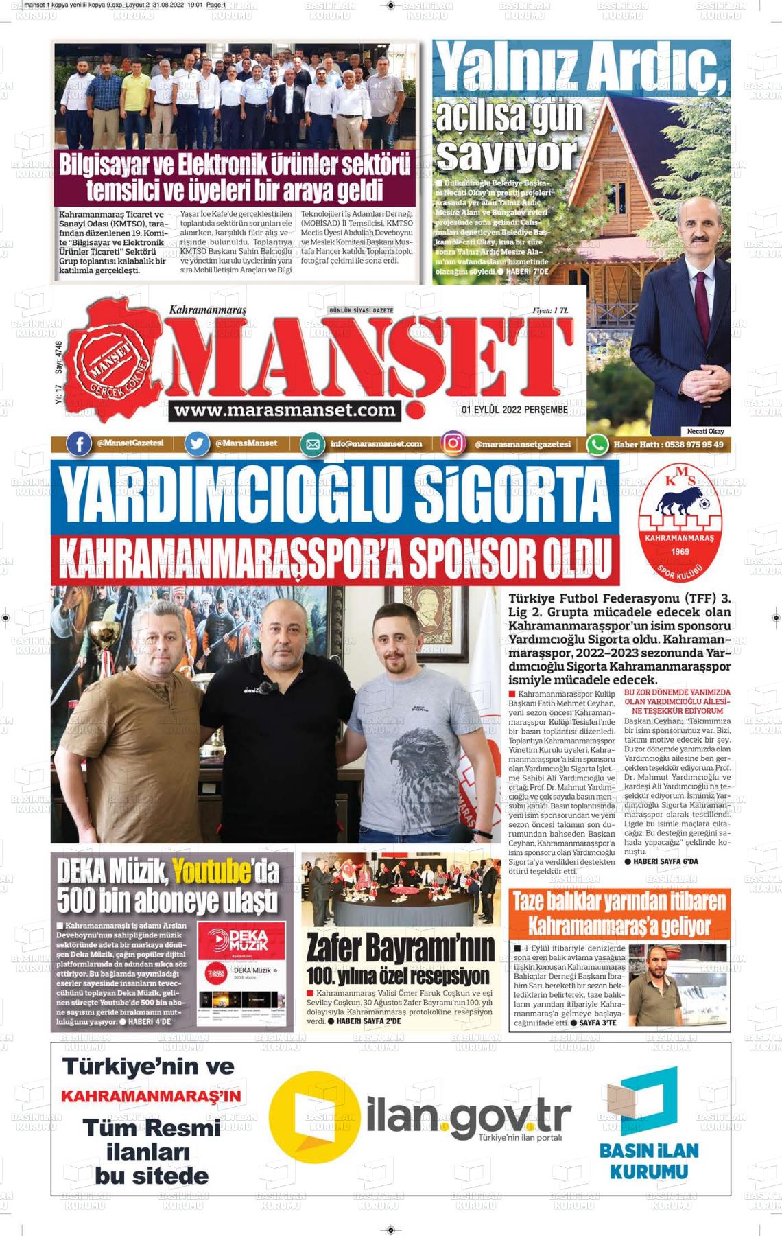 01 Eylül 2022 Manşet Gazete Manşeti