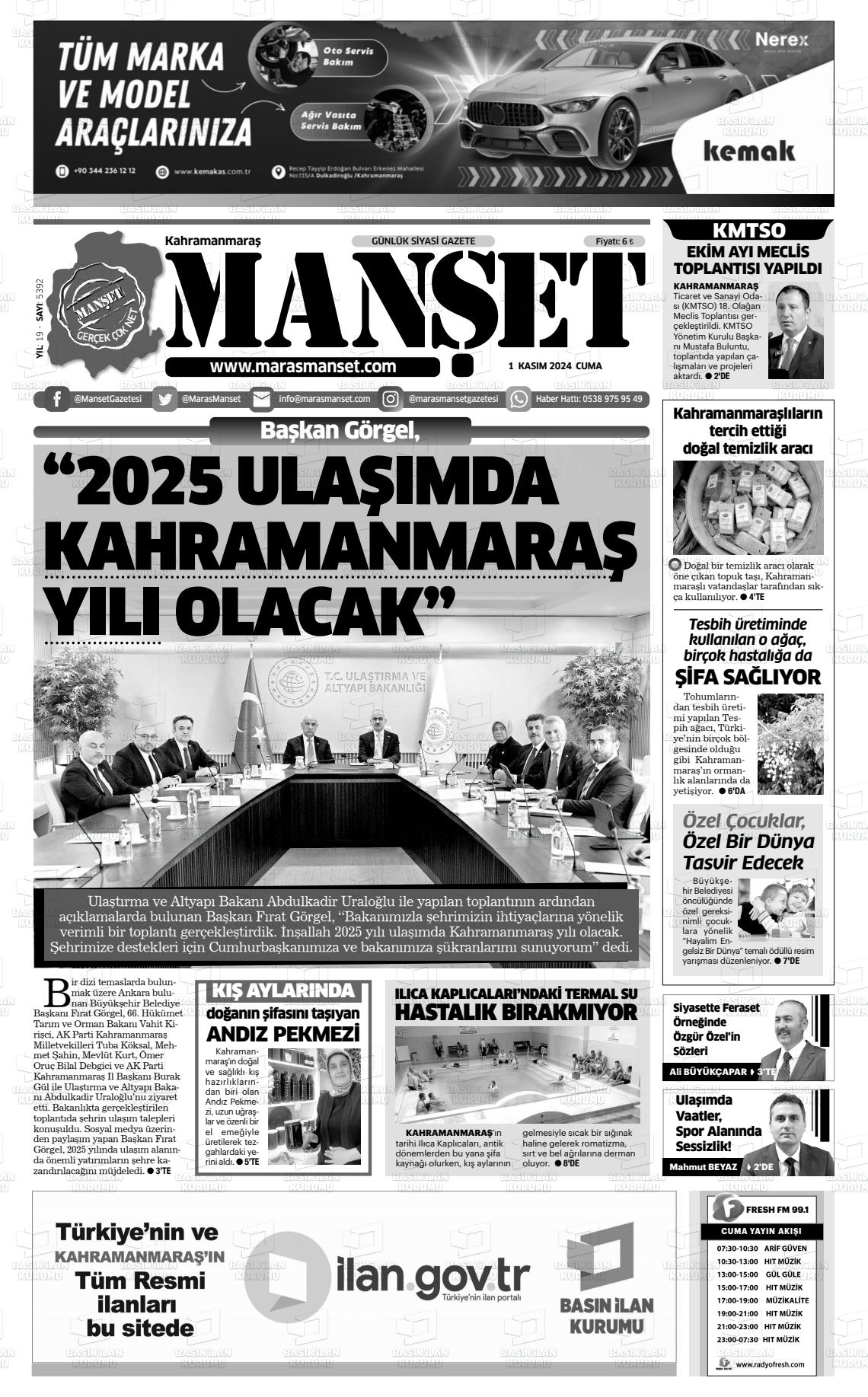 01 Kasım 2024 Manşet Gazete Manşeti