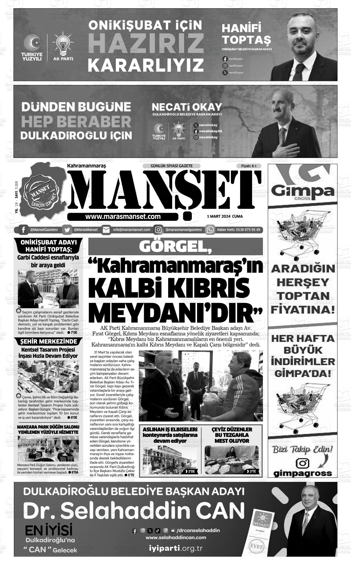 01 Mart 2024 Manşet Gazete Manşeti