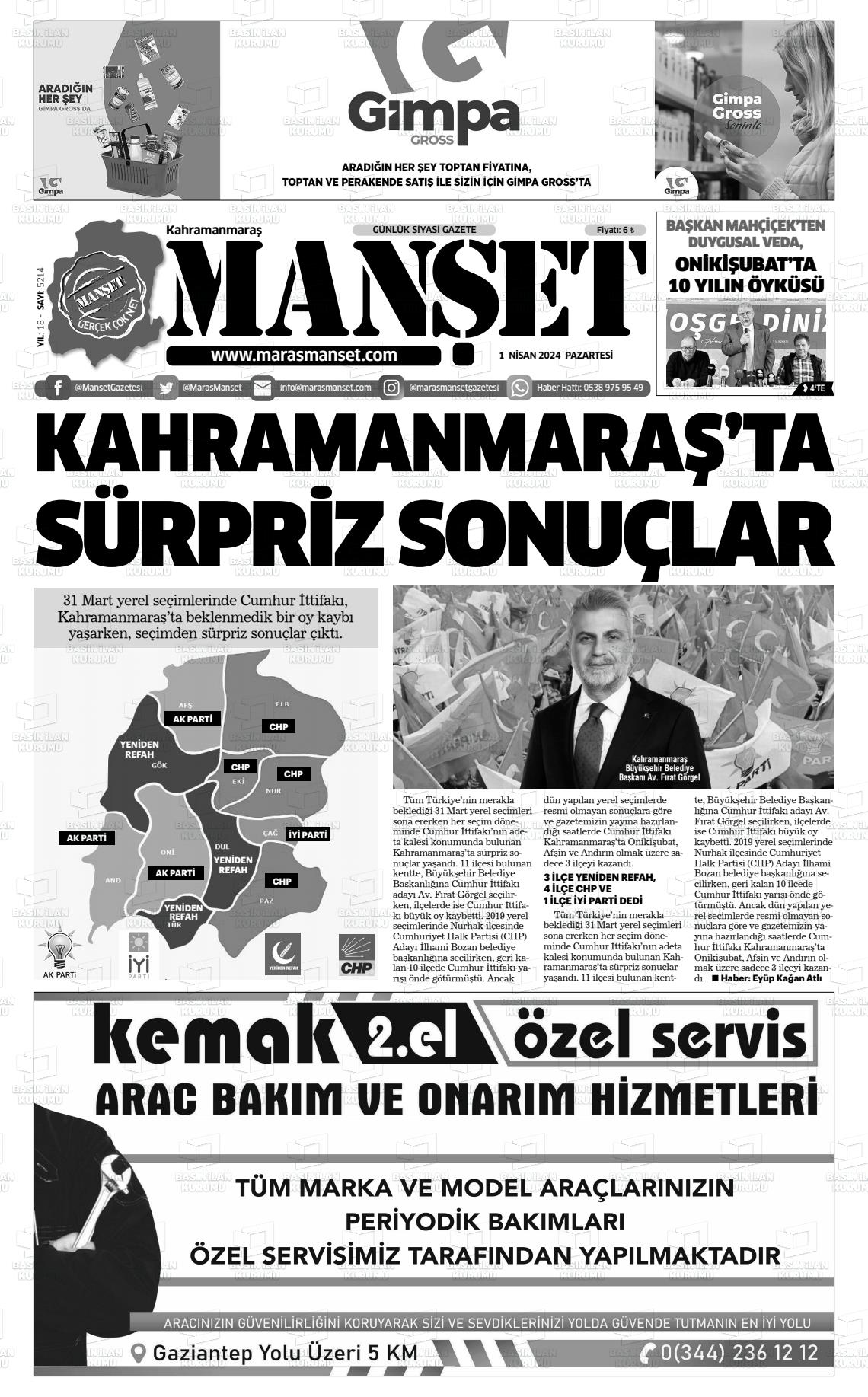 01 Nisan 2024 Manşet Gazete Manşeti