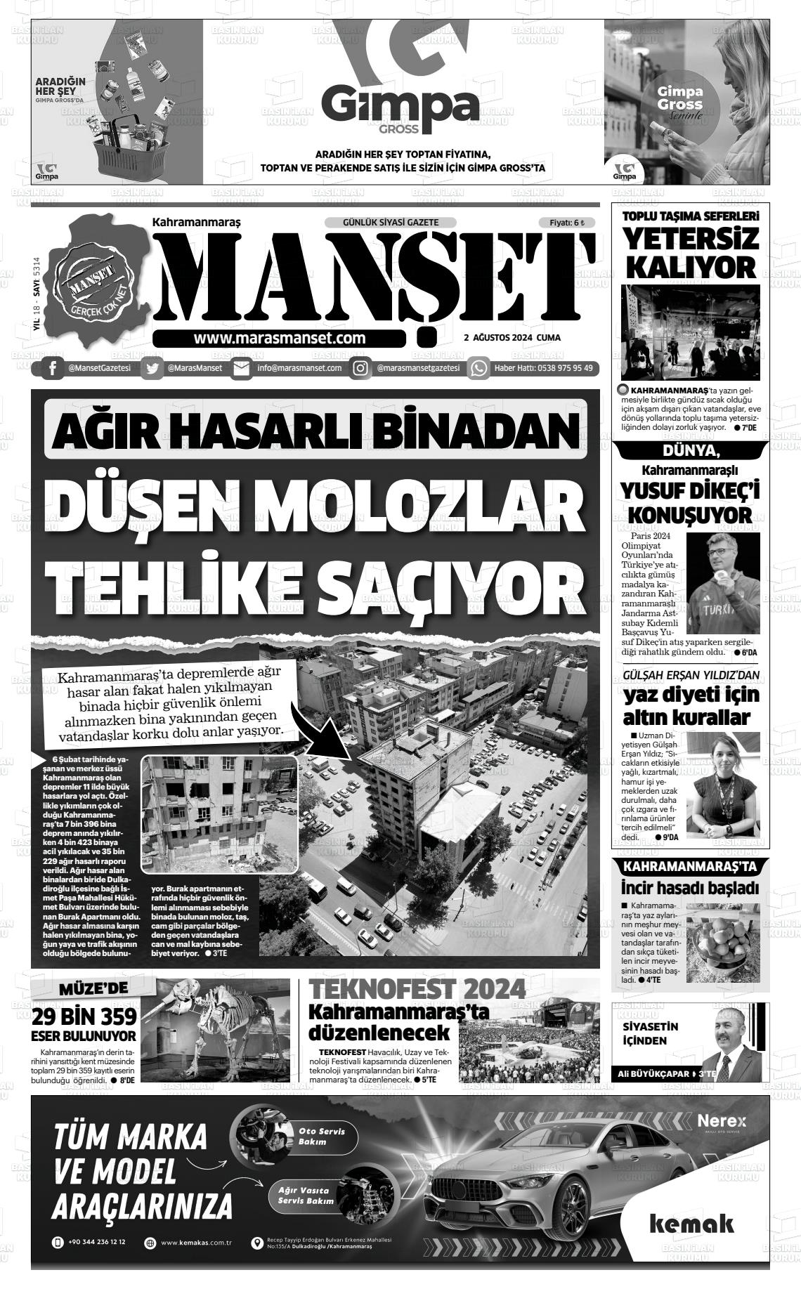 02 Ağustos 2024 Manşet Gazete Manşeti