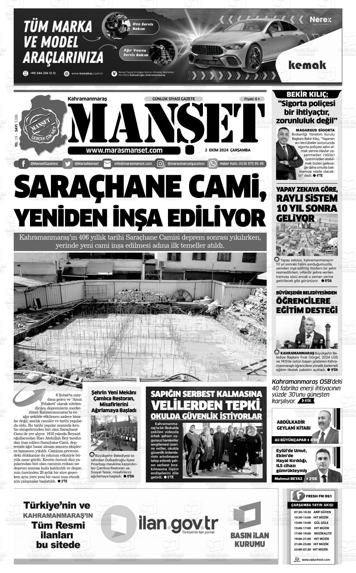 02 Ekim 2024 Manşet Gazete Manşeti