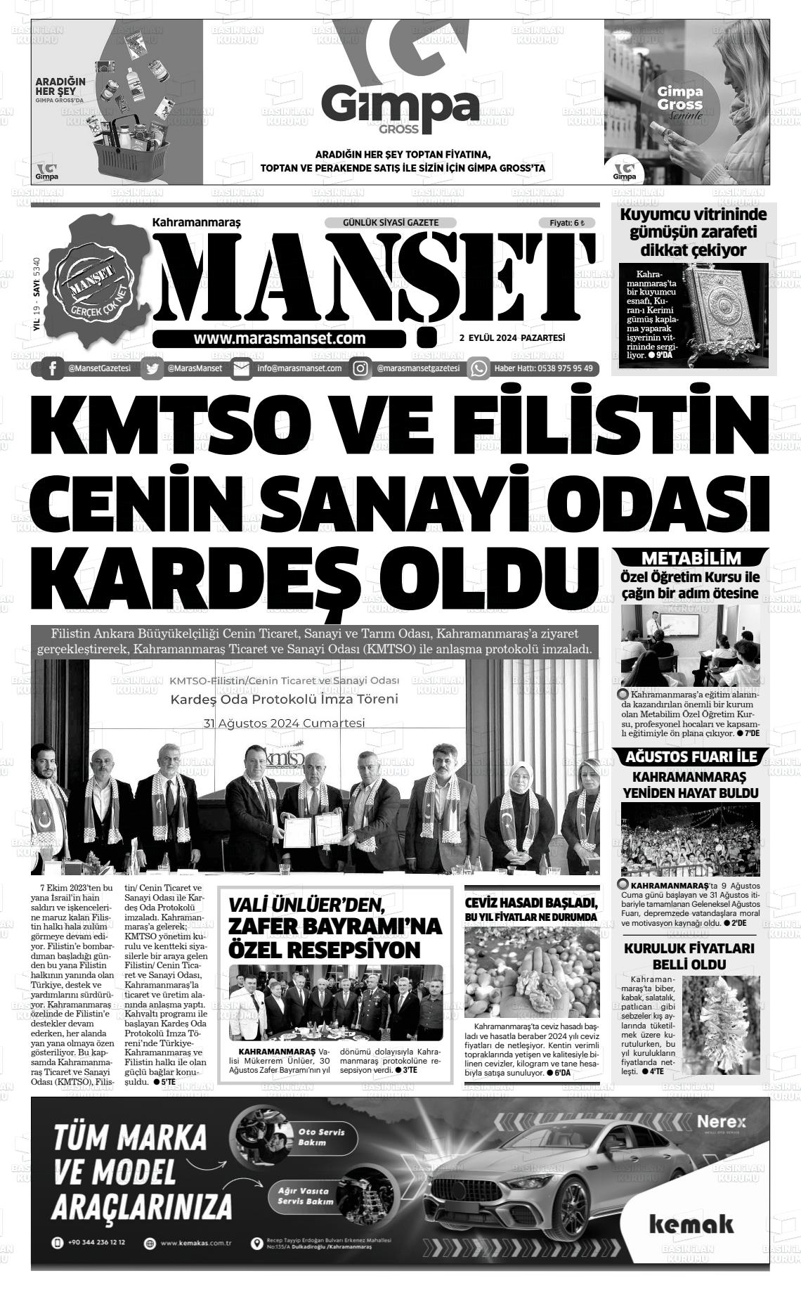 02 Eylül 2024 Manşet Gazete Manşeti