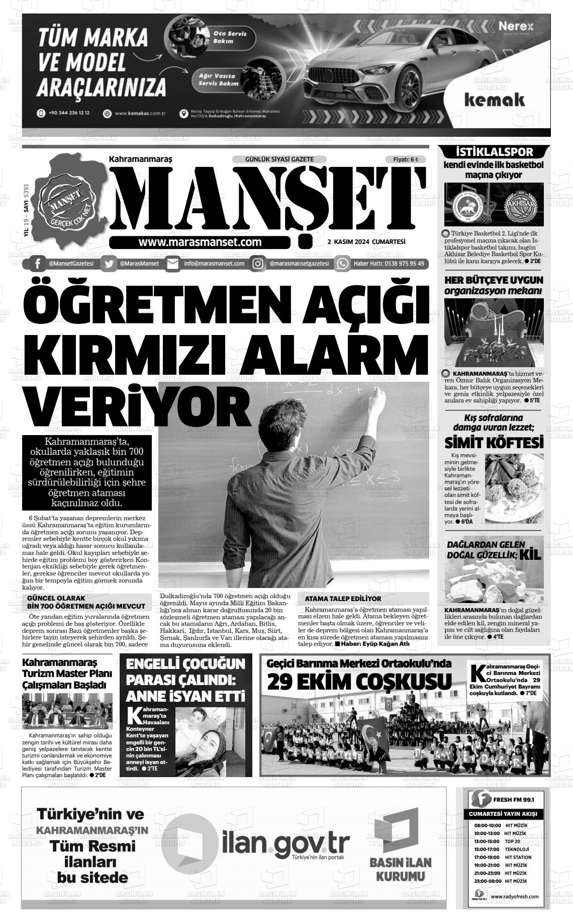 02 Kasım 2024 Manşet Gazete Manşeti