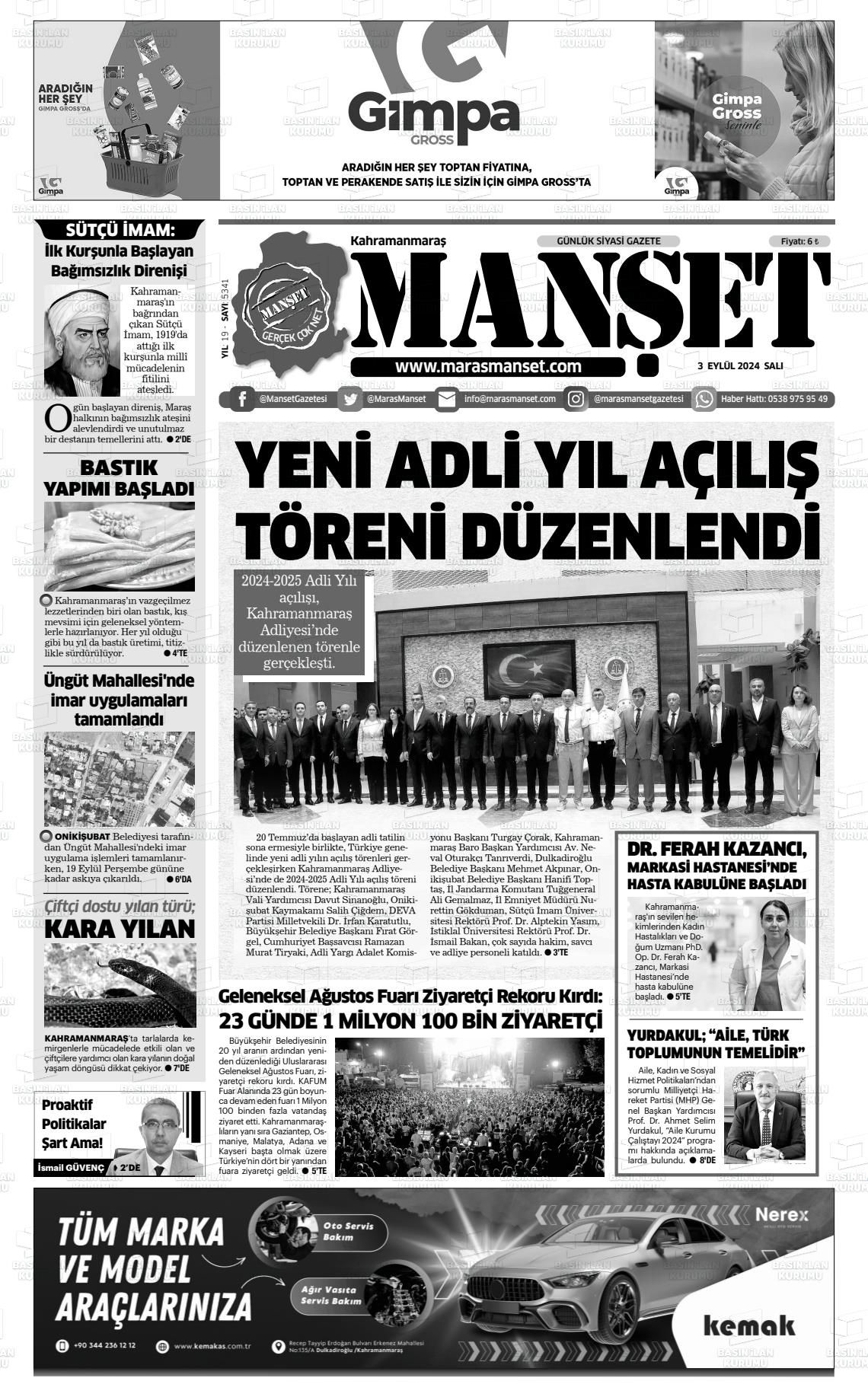 03 Eylül 2024 Manşet Gazete Manşeti