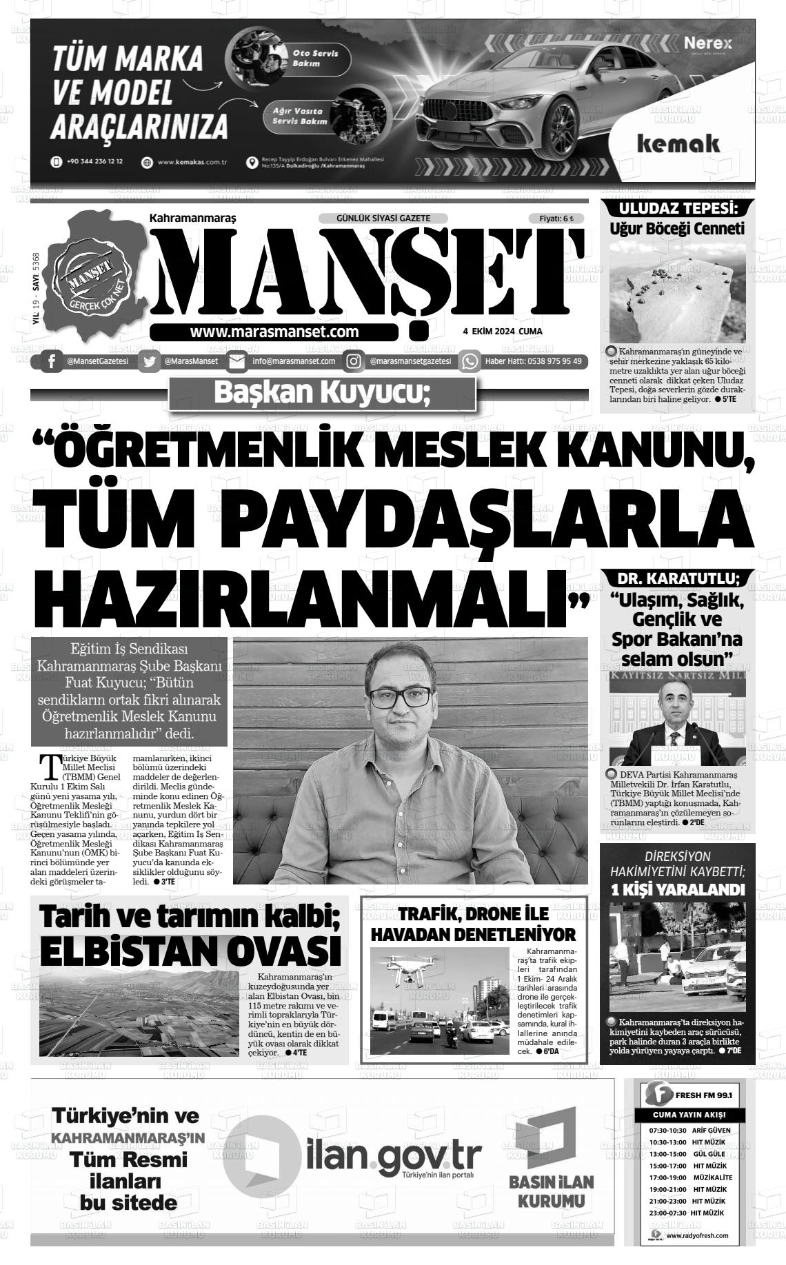 04 Ekim 2024 Manşet Gazete Manşeti