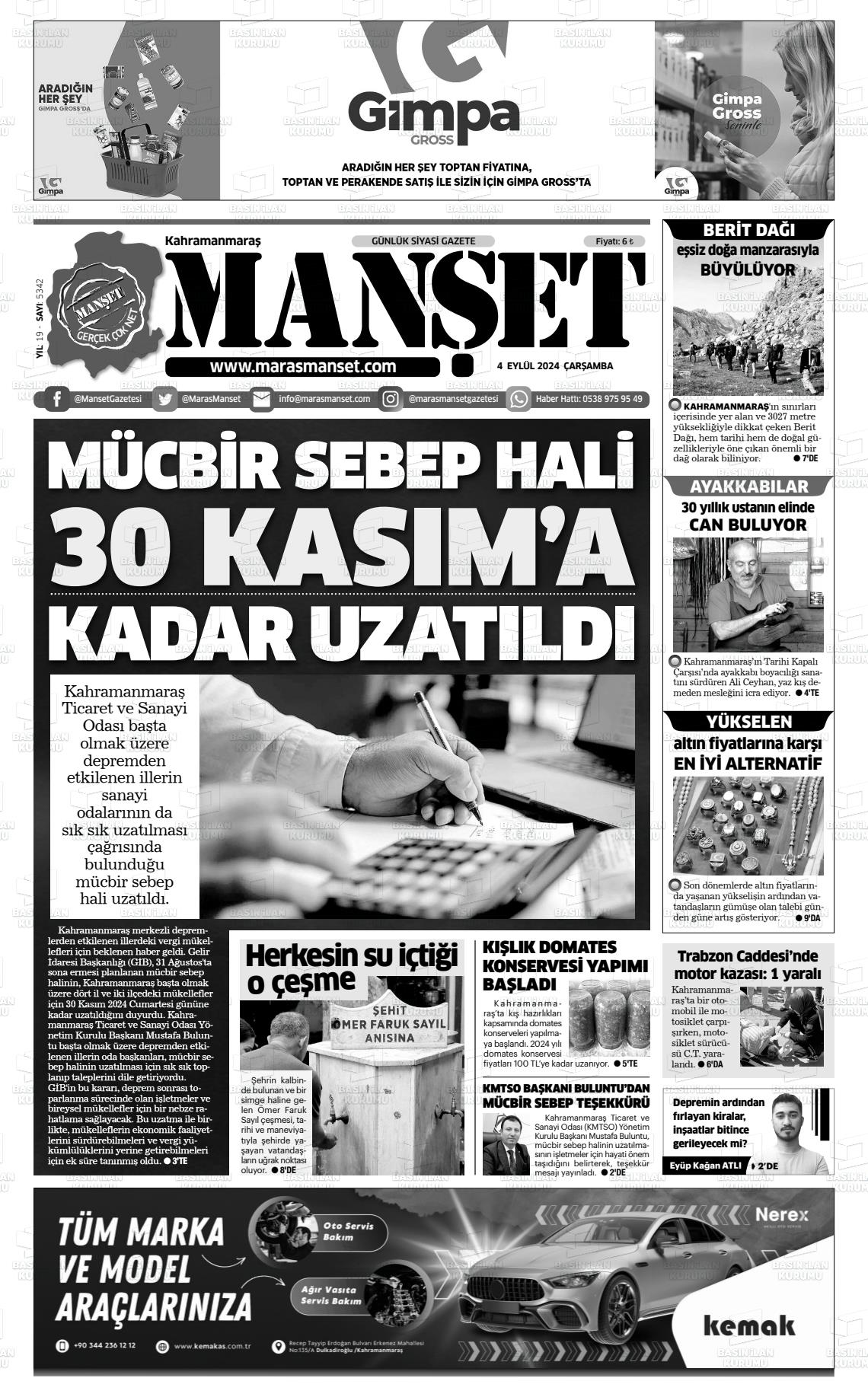 04 Eylül 2024 Manşet Gazete Manşeti