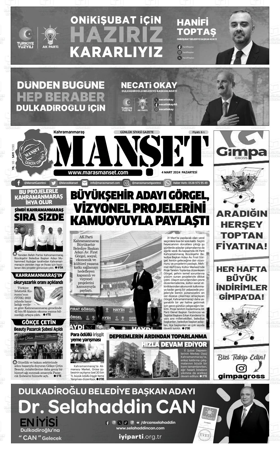 04 Mart 2024 Manşet Gazete Manşeti