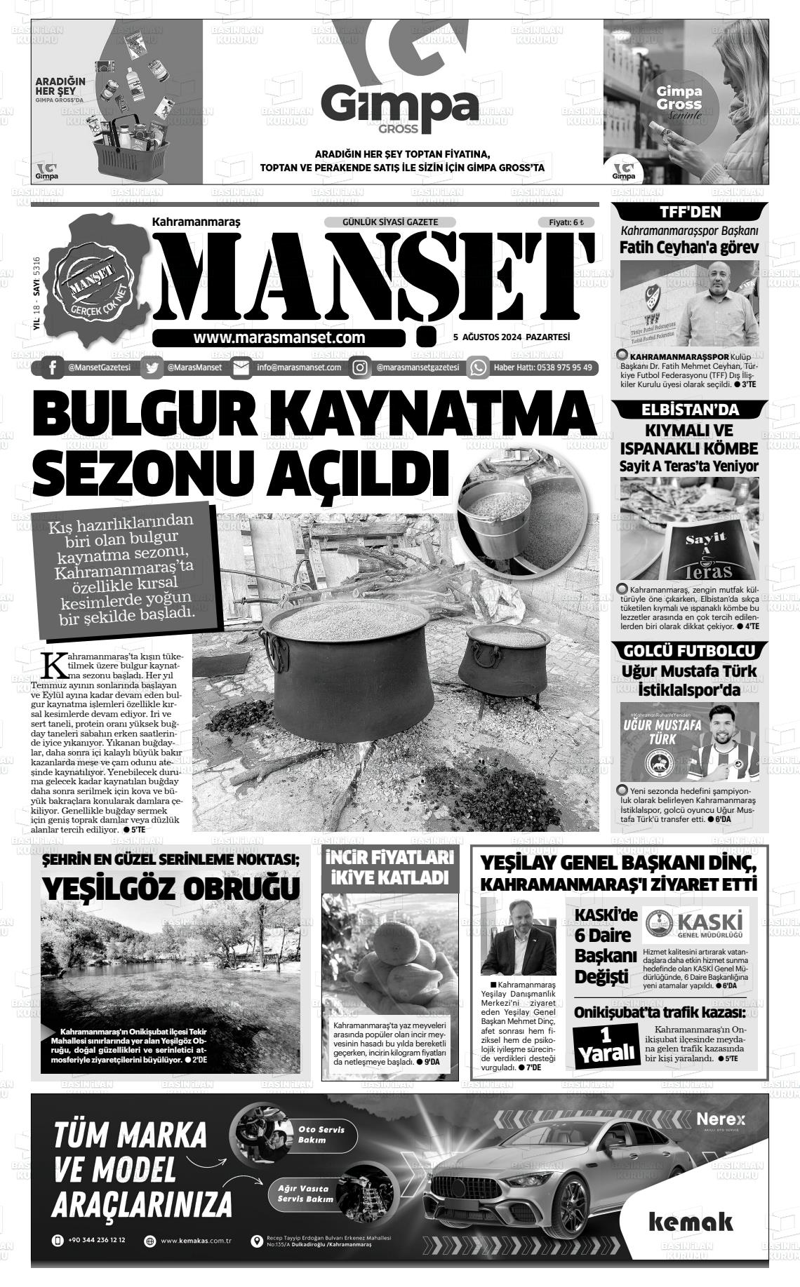 05 Ağustos 2024 Manşet Gazete Manşeti