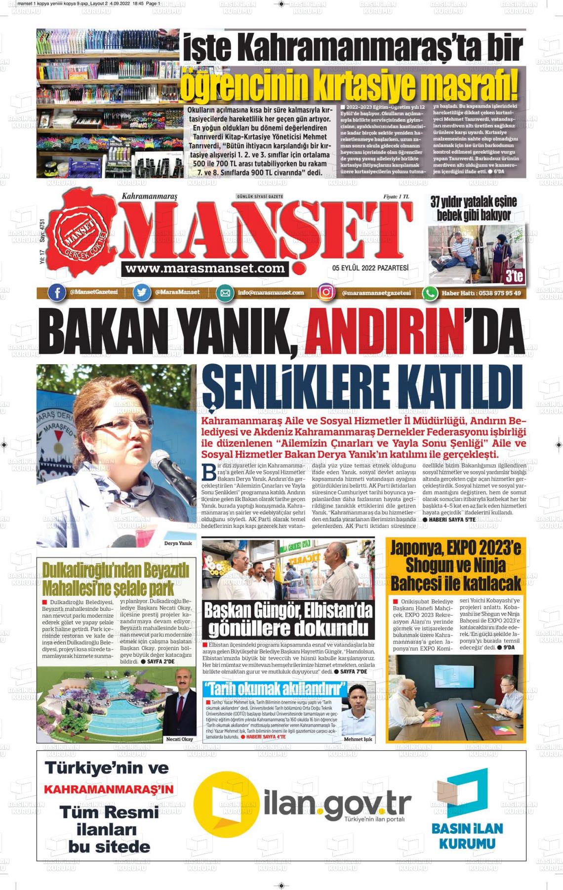 05 Eylül 2022 Manşet Gazete Manşeti