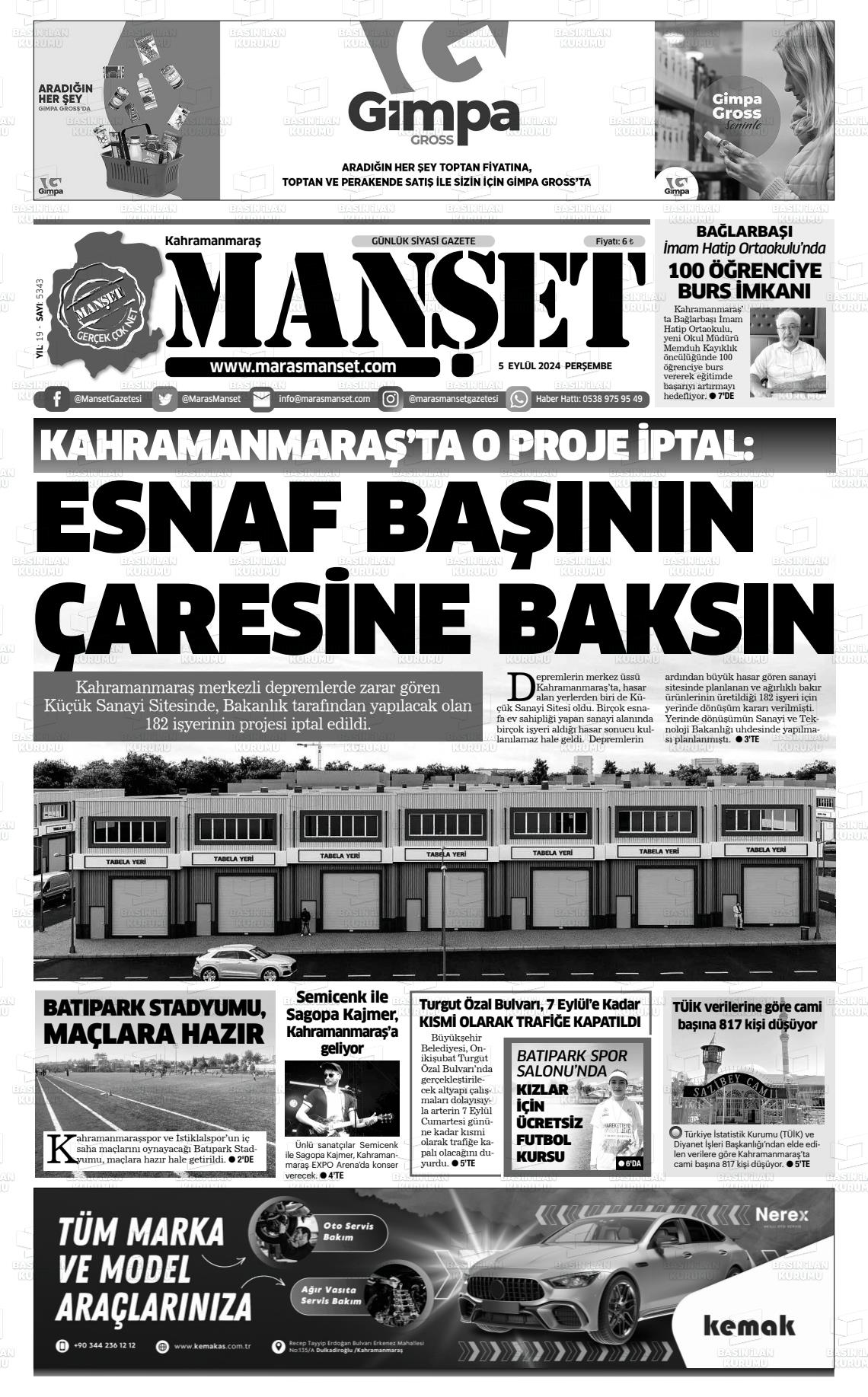 05 Eylül 2024 Manşet Gazete Manşeti