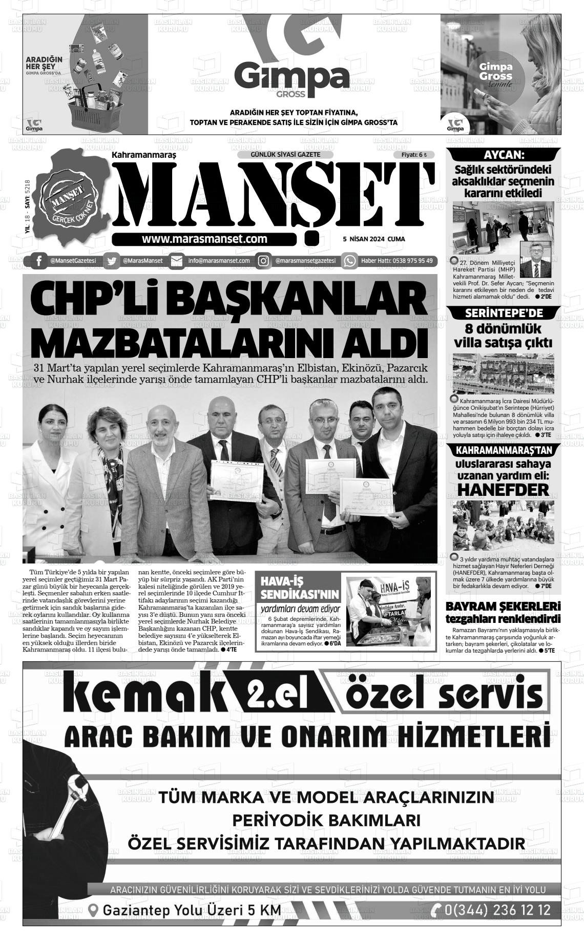 05 Nisan 2024 Manşet Gazete Manşeti