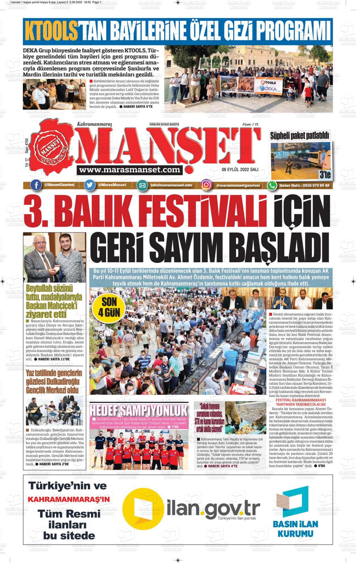 06 Eylül 2022 Manşet Gazete Manşeti