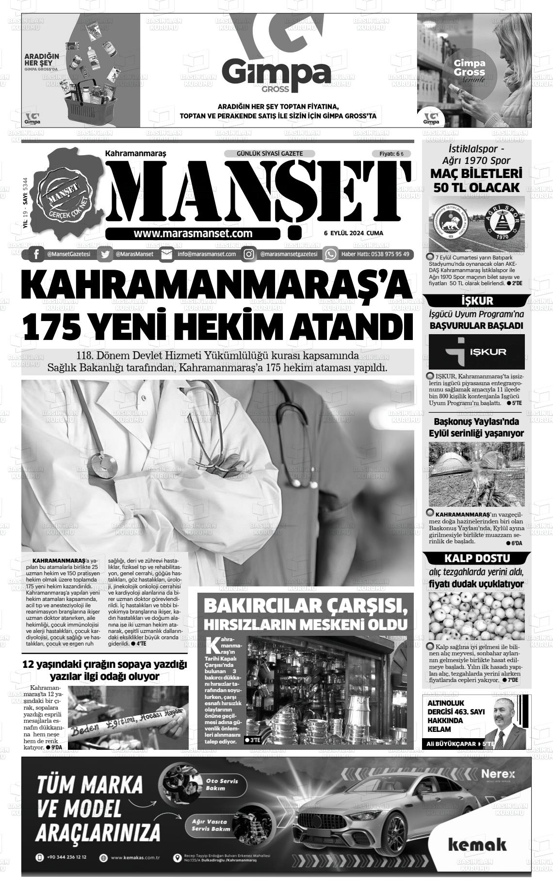 06 Eylül 2024 Manşet Gazete Manşeti