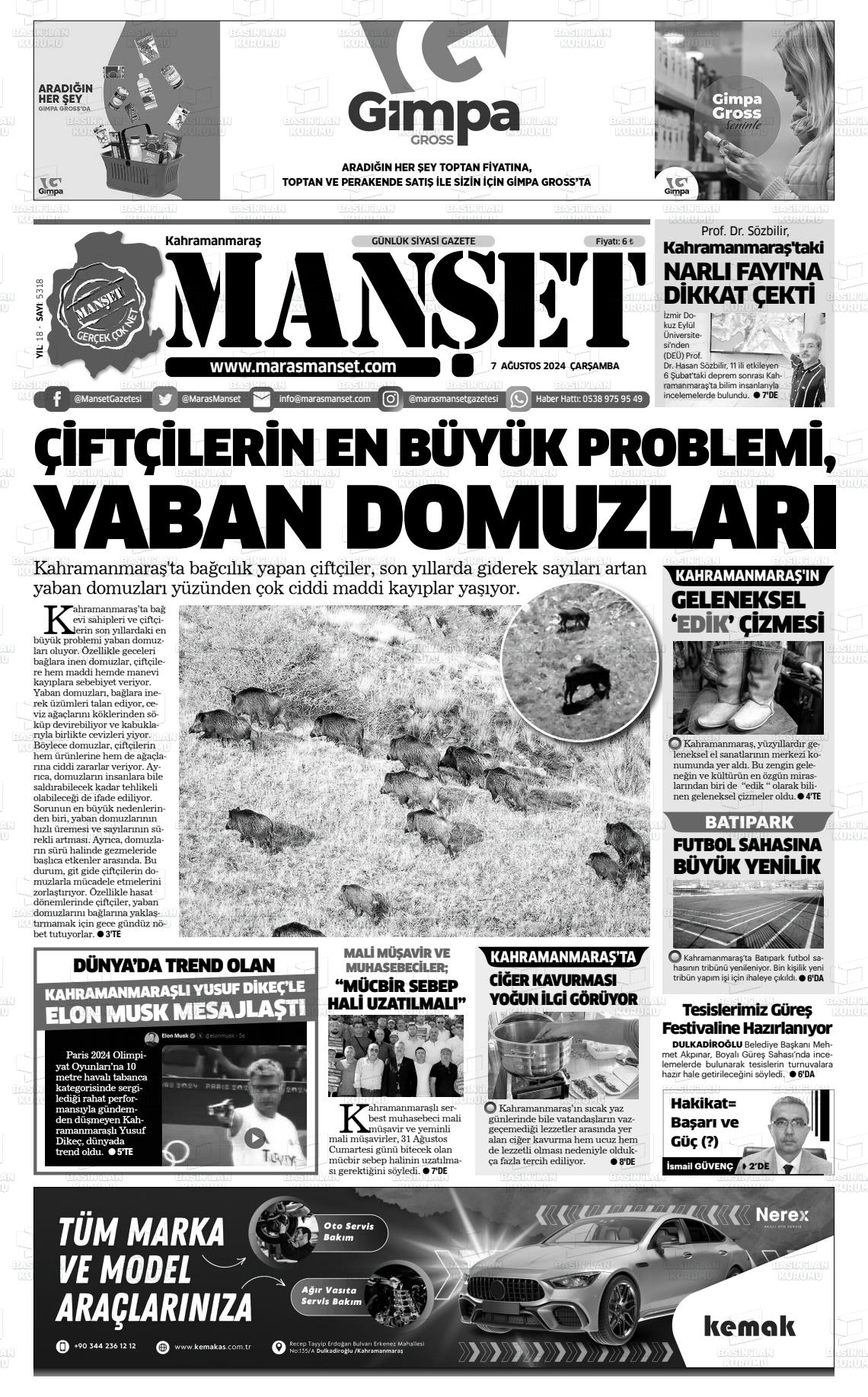 07 Ağustos 2024 Manşet Gazete Manşeti