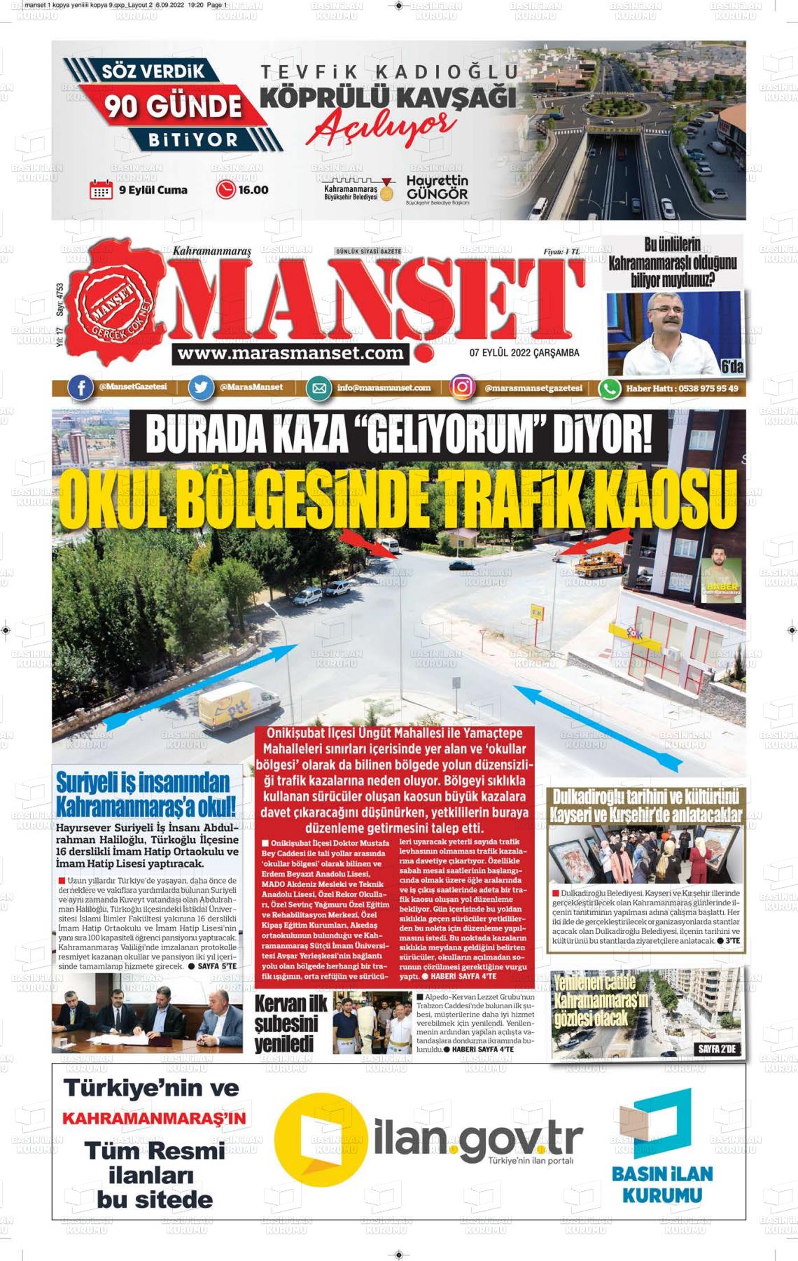 07 Eylül 2022 Manşet Gazete Manşeti