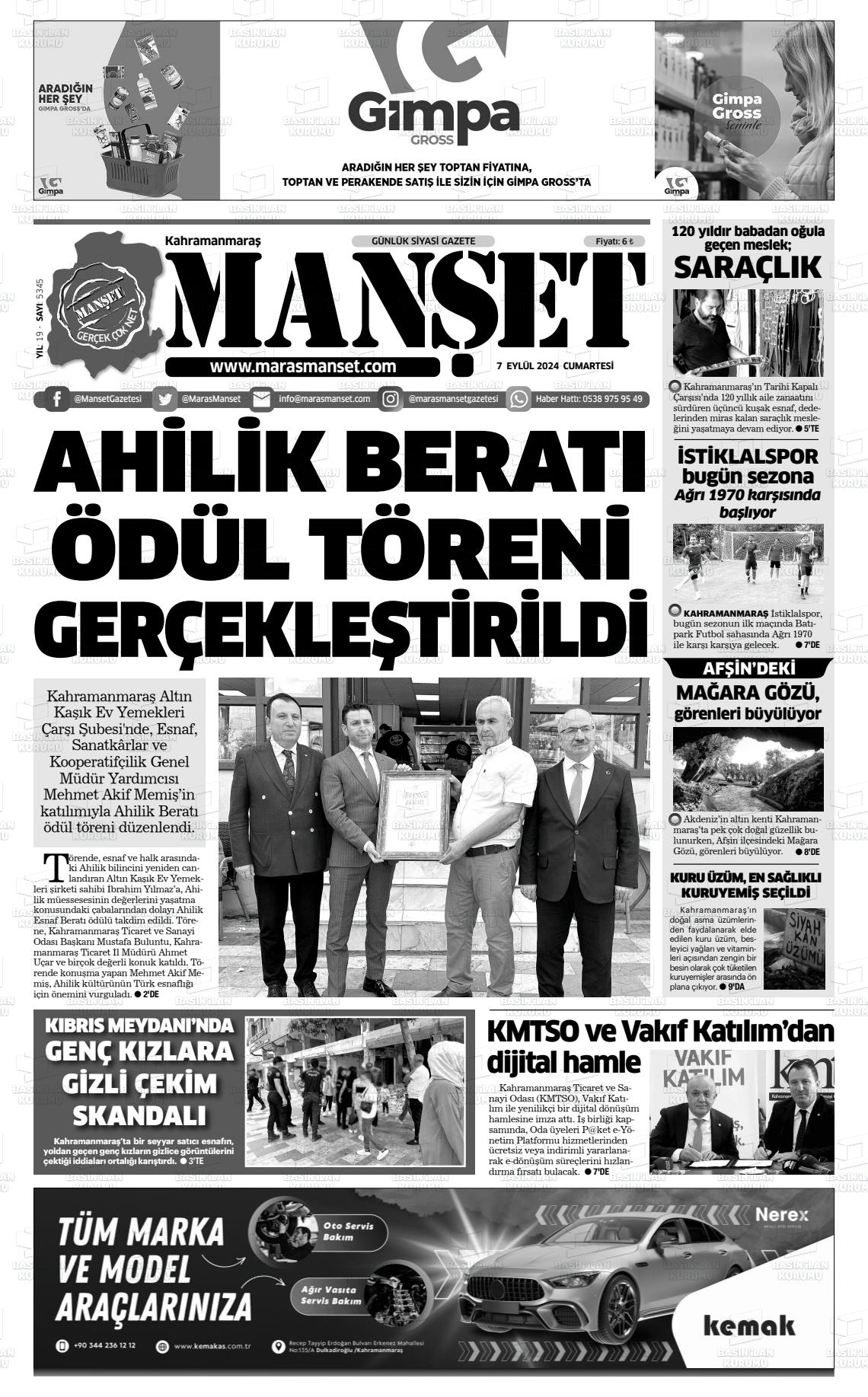 07 Eylül 2024 Manşet Gazete Manşeti